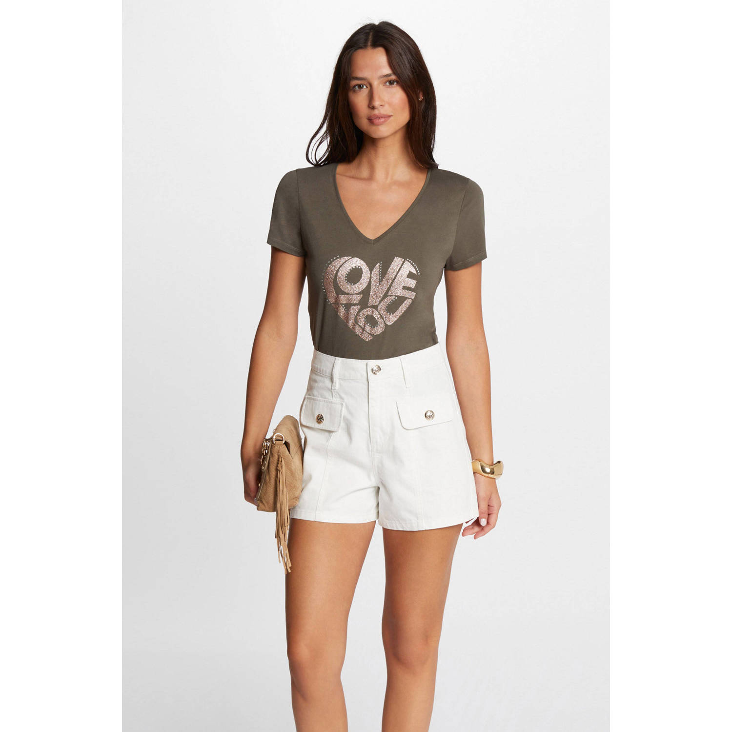 Morgan T-shirt met printopdruk kaki