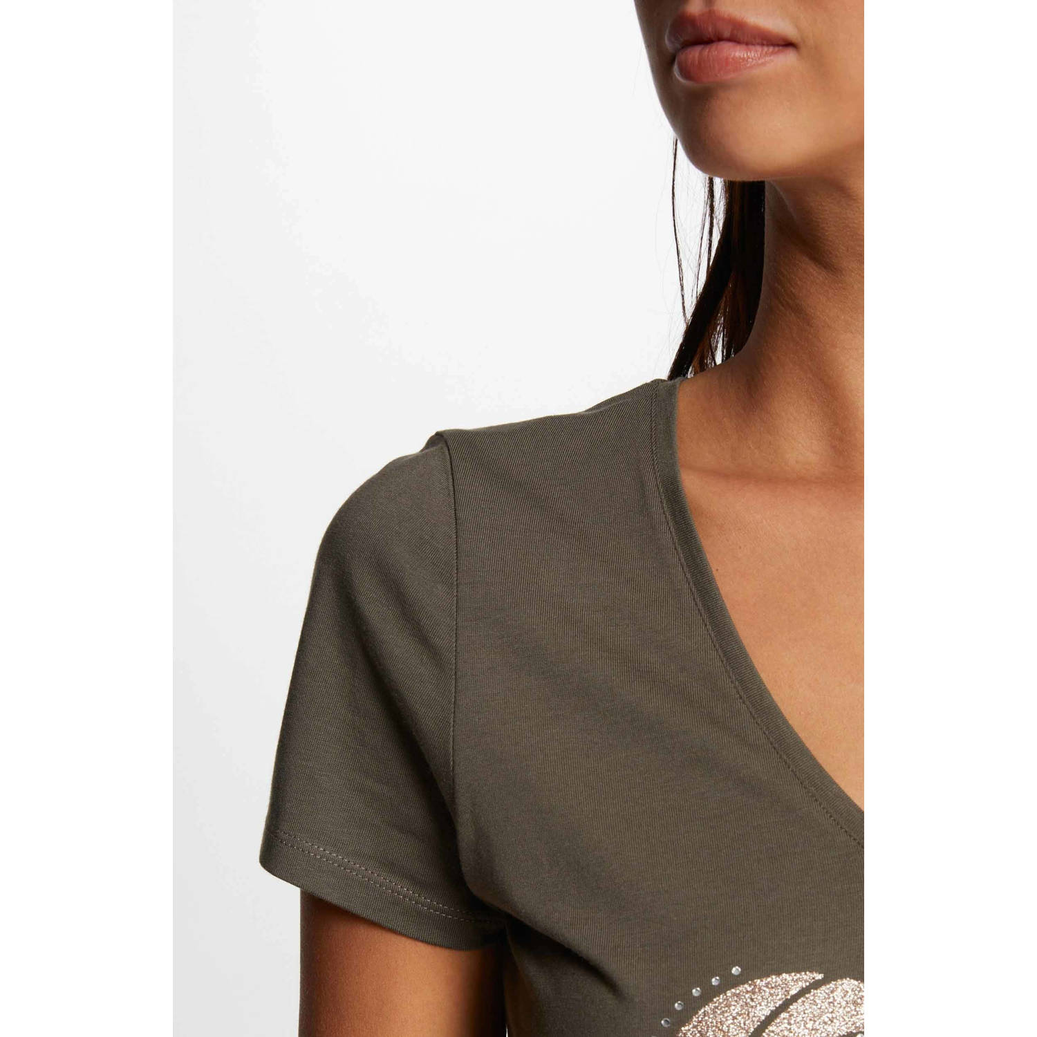 Morgan T-shirt met printopdruk kaki