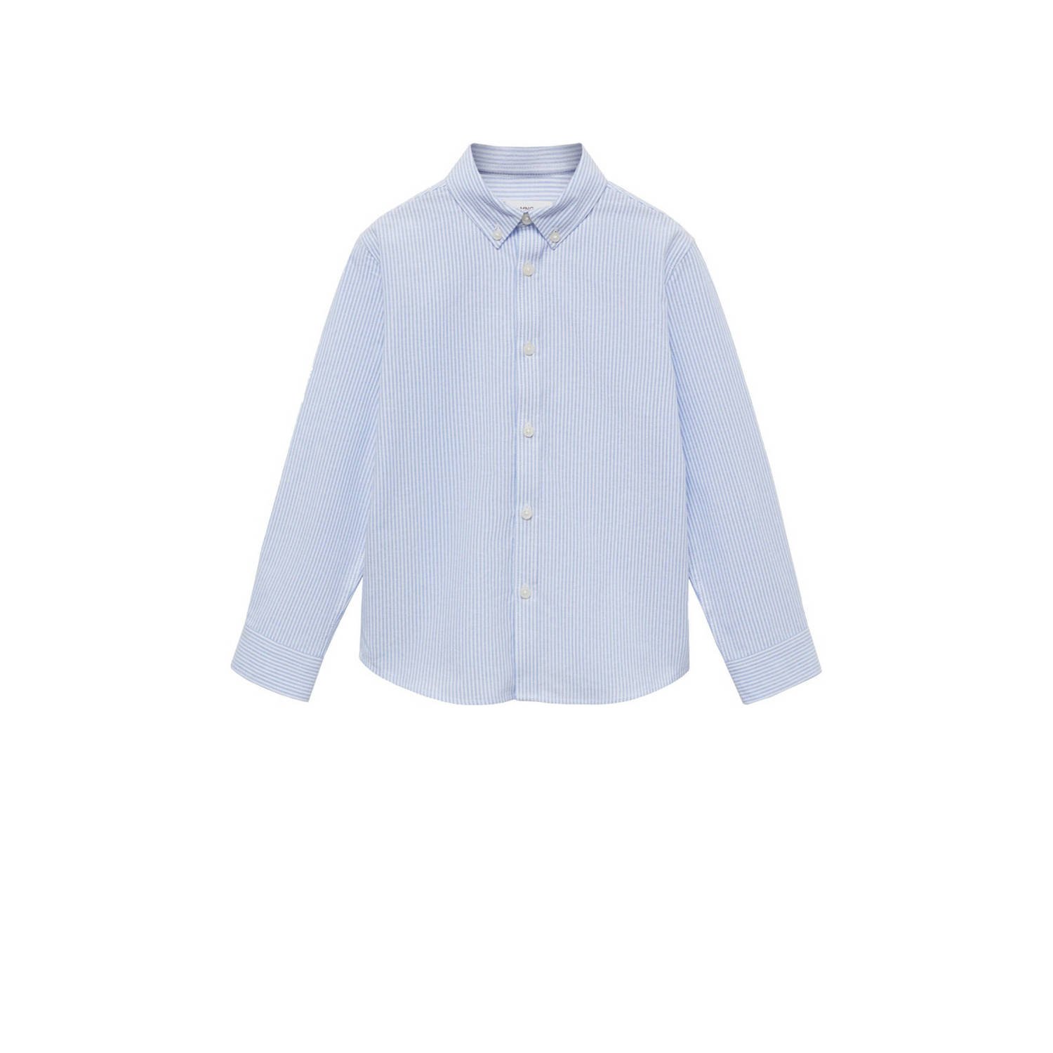 Mango Kids gestreepte blouse lichtblauw wit Meisjes Katoen Klassieke kraag 146
