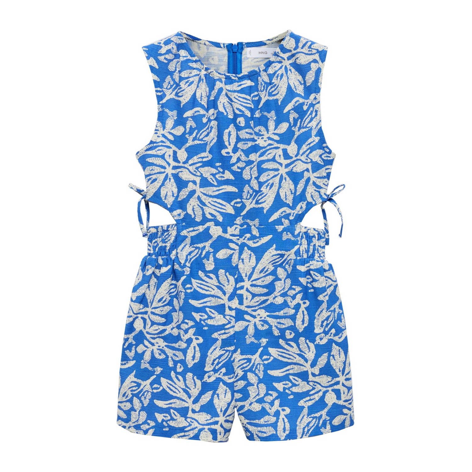 Mango Kids gebloemde playsuit helderblauw wit Meisjes Katoen Ronde hals 116