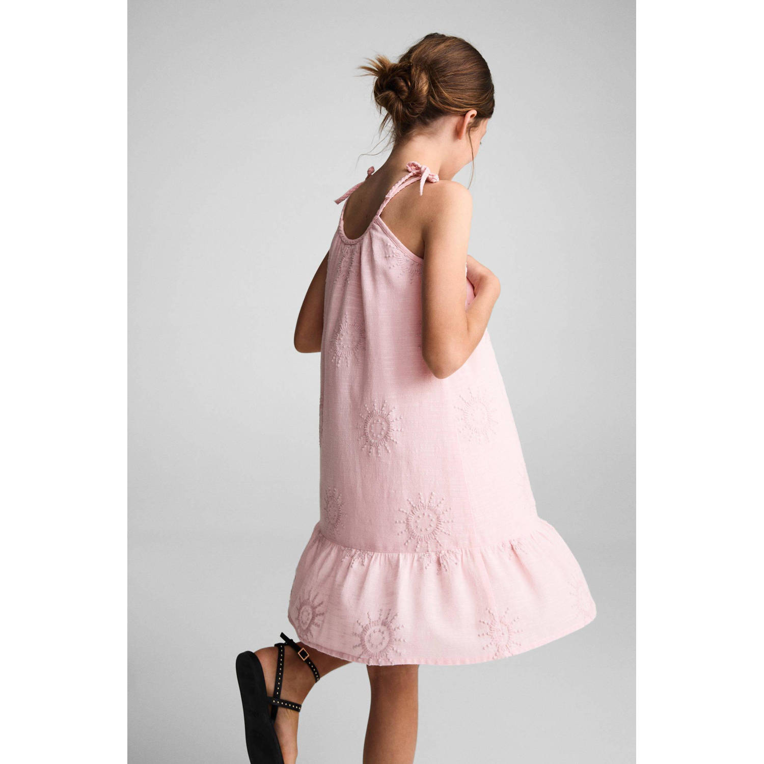 Mango Kids jurk met all over print en borduursels pastelroze