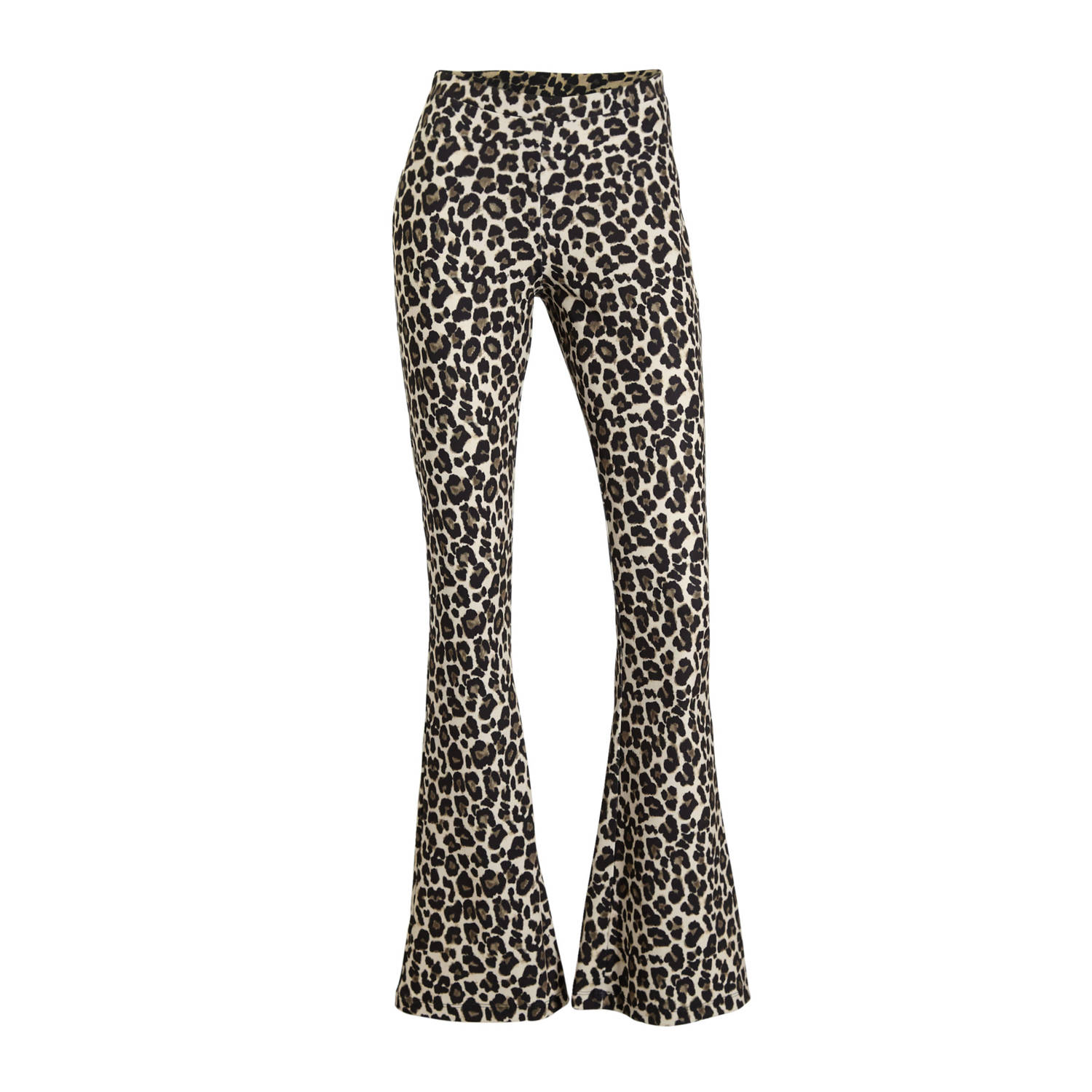 Anytime flared broek met panterprint zand