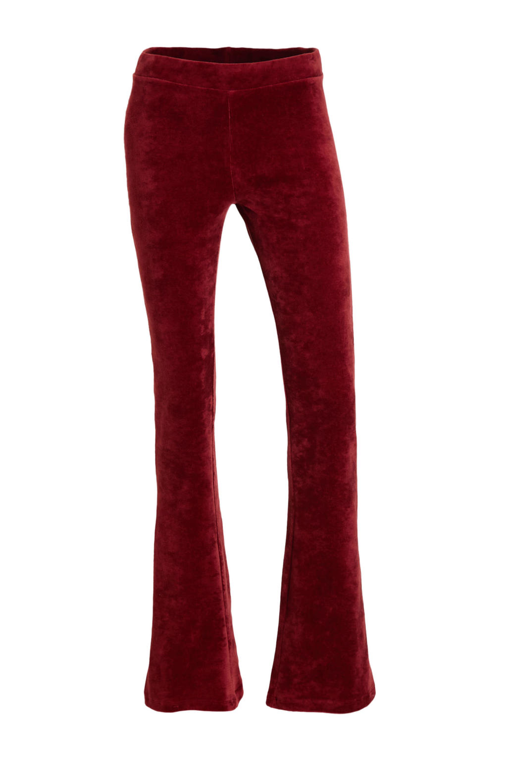 Donkerrode dames anytime fluwelen flared broek rood met high waist en elastische tailleband