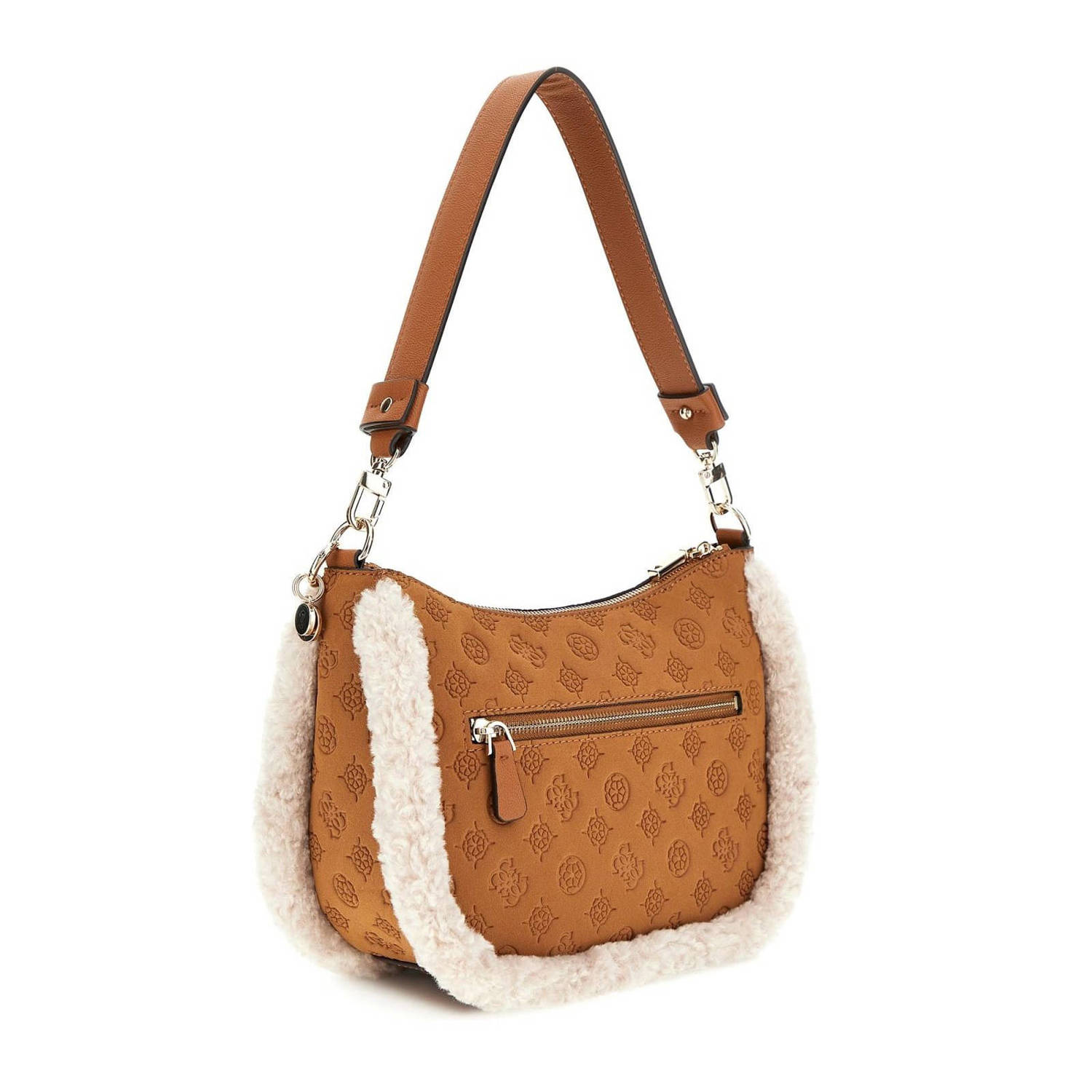 GUESS schoudertas Davika met teddy cognac