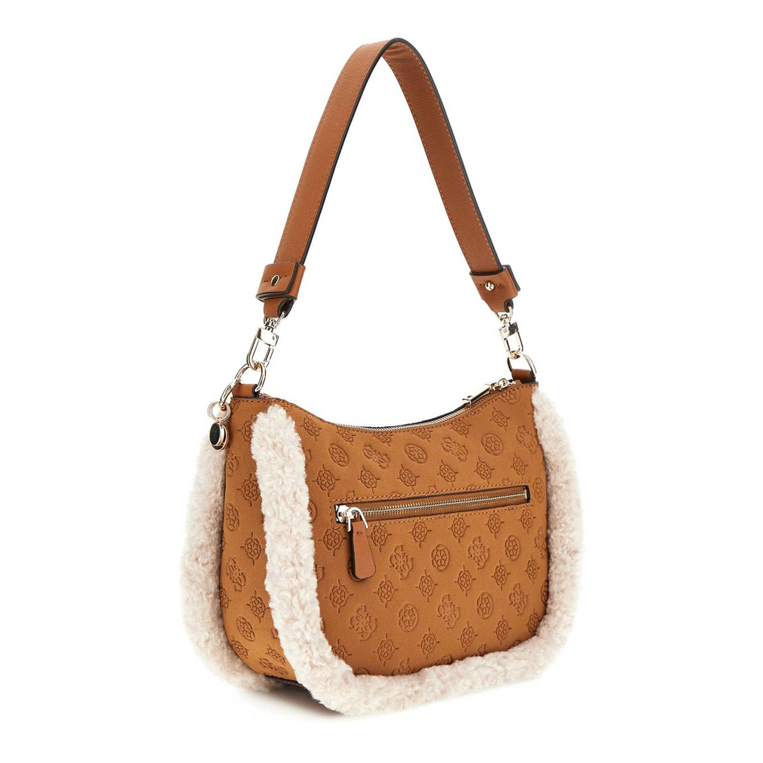 GUESS schoudertas Davika met teddy cognac