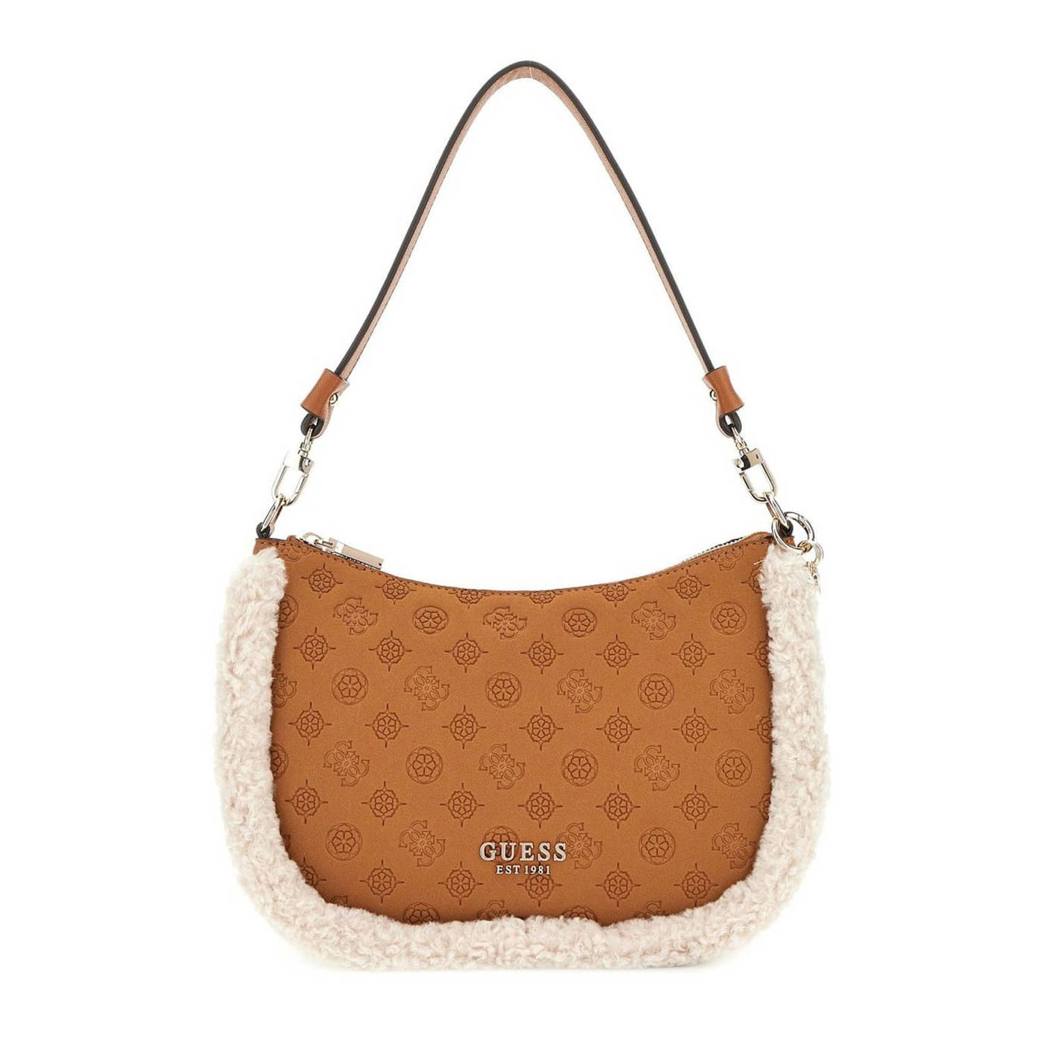 GUESS schoudertas Davika met teddy cognac