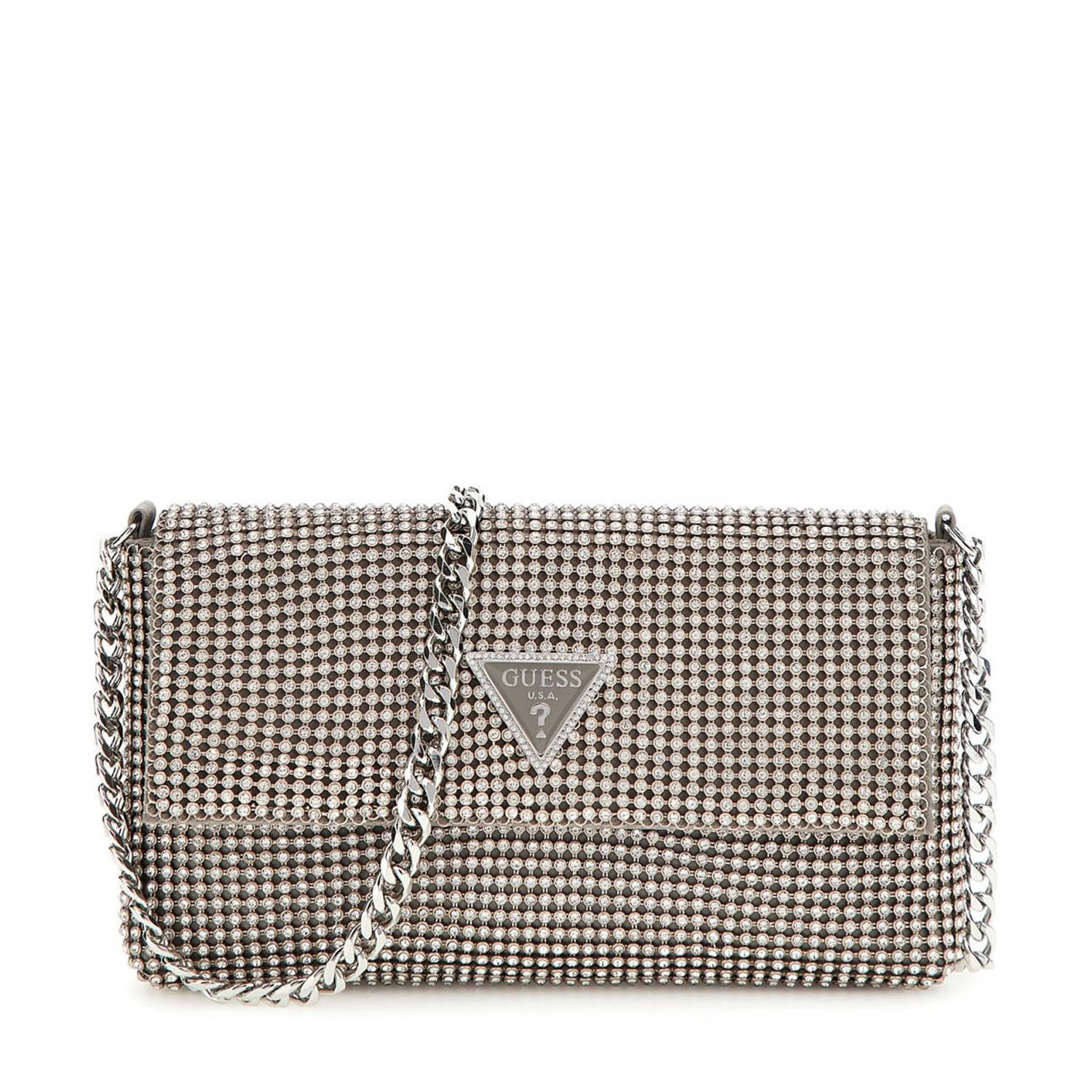 Guess Strass Ketting Mini Pochette met Logo Gray Dames