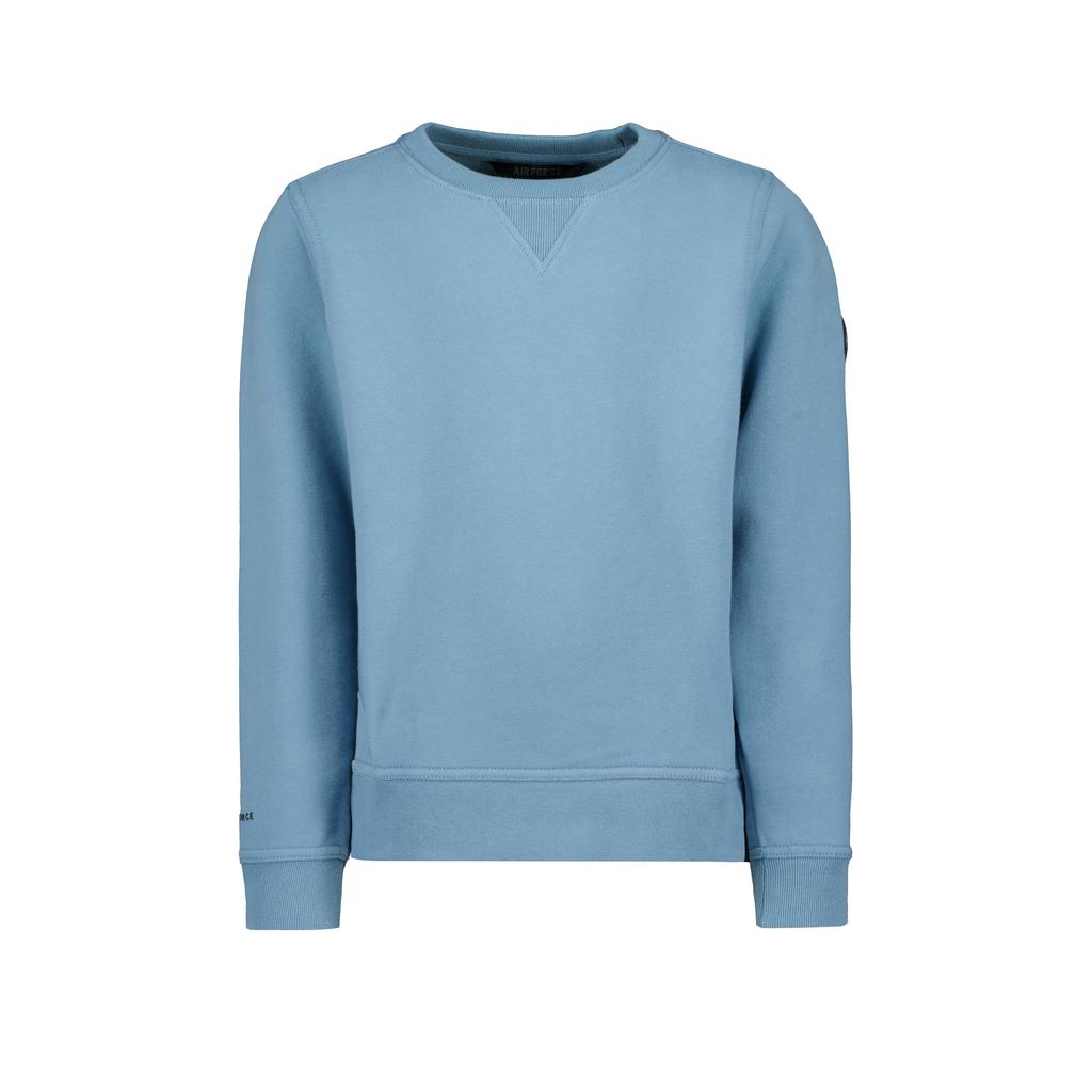Blauwe jongens Airforce sweater van katoen met effen, lange mouwen en ronde hals