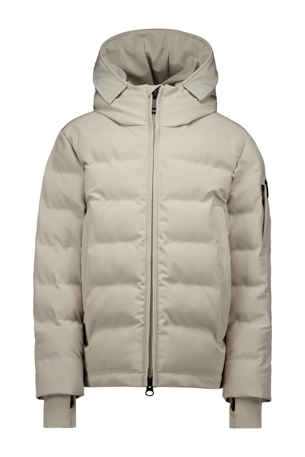Beige jongens Airforce gewatteerde winterjas van polyester met effen, lange mouwen, capuchon en ritssluiting