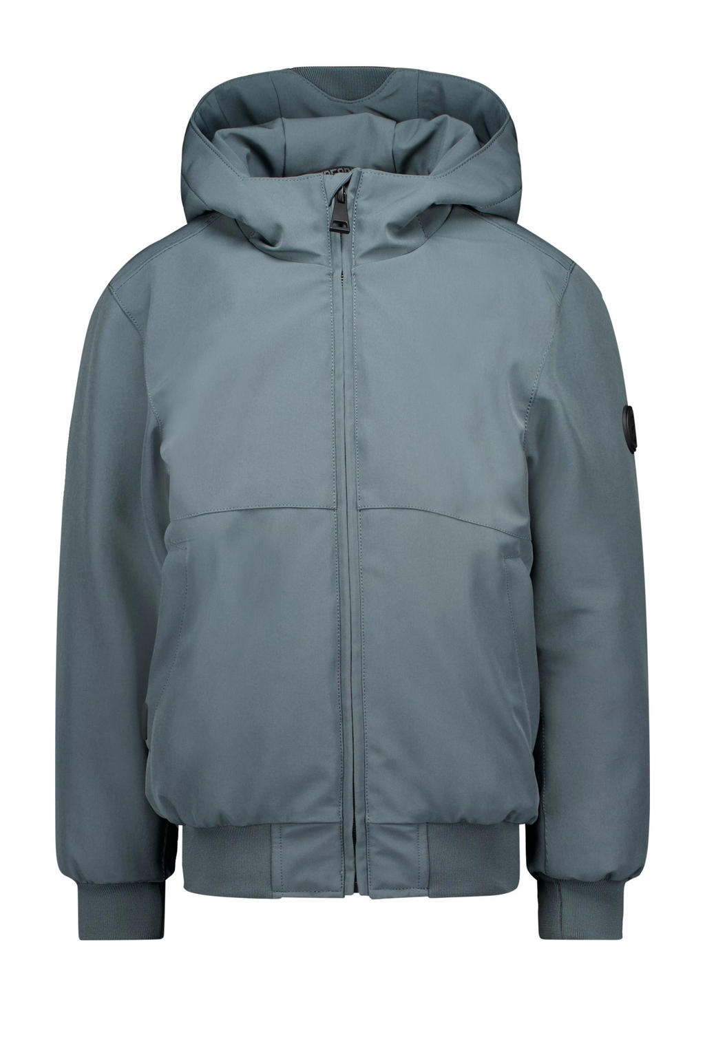 Grijze jongens Airforce gewatteerde winterjas van polyester met effen, lange mouwen, capuchon en ritssluiting