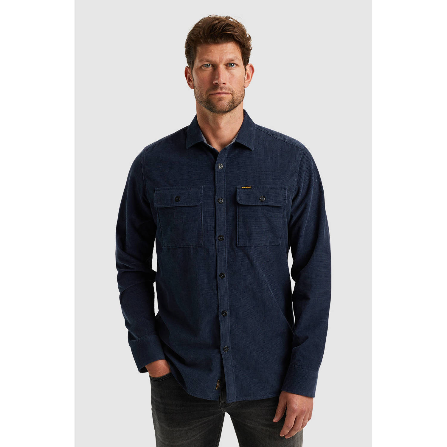 PME Legend Regular fit overhemdjack met kentkraag