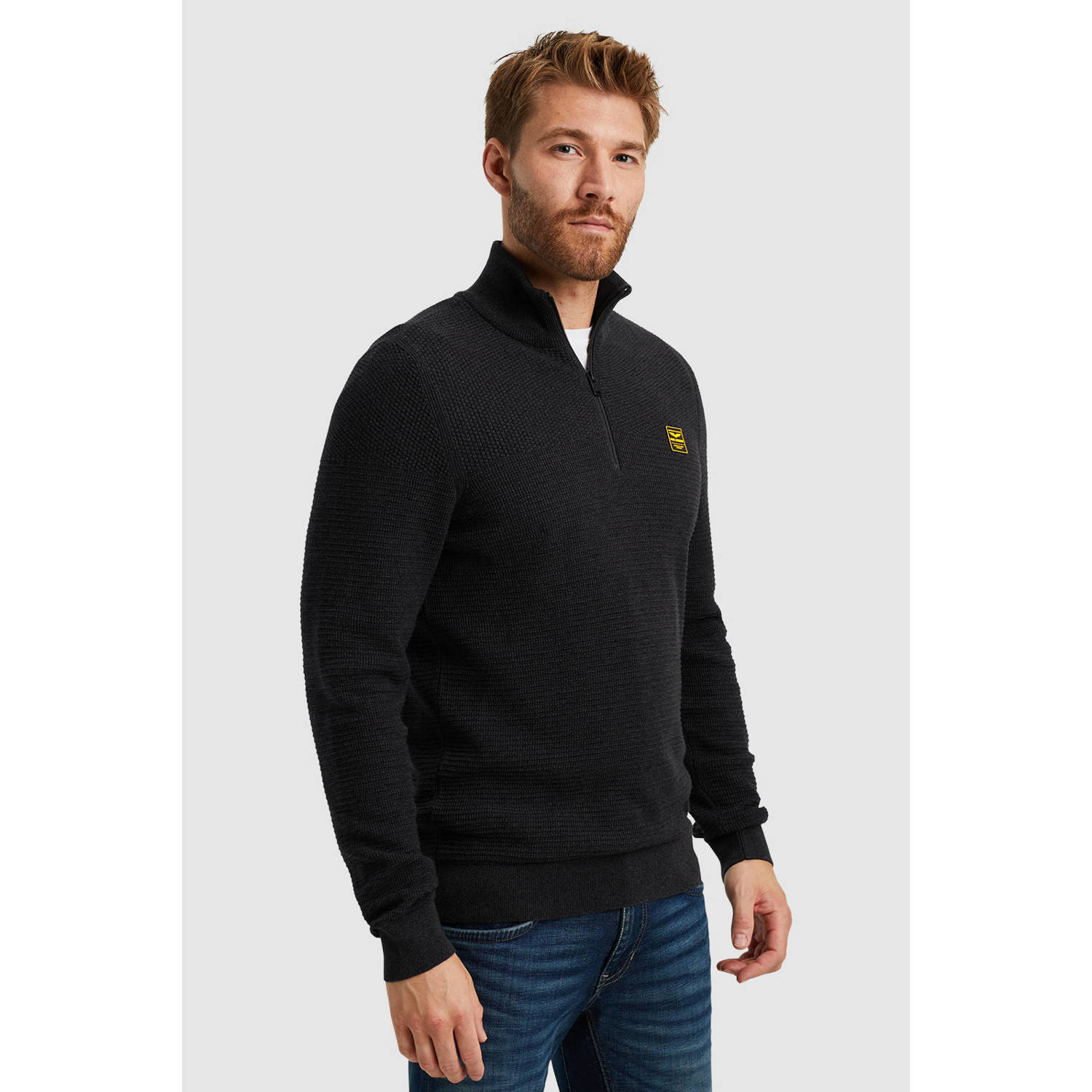 PME LEGEND Heren Truien & Vesten Half Zip Collar Cotton Mouline Zwart