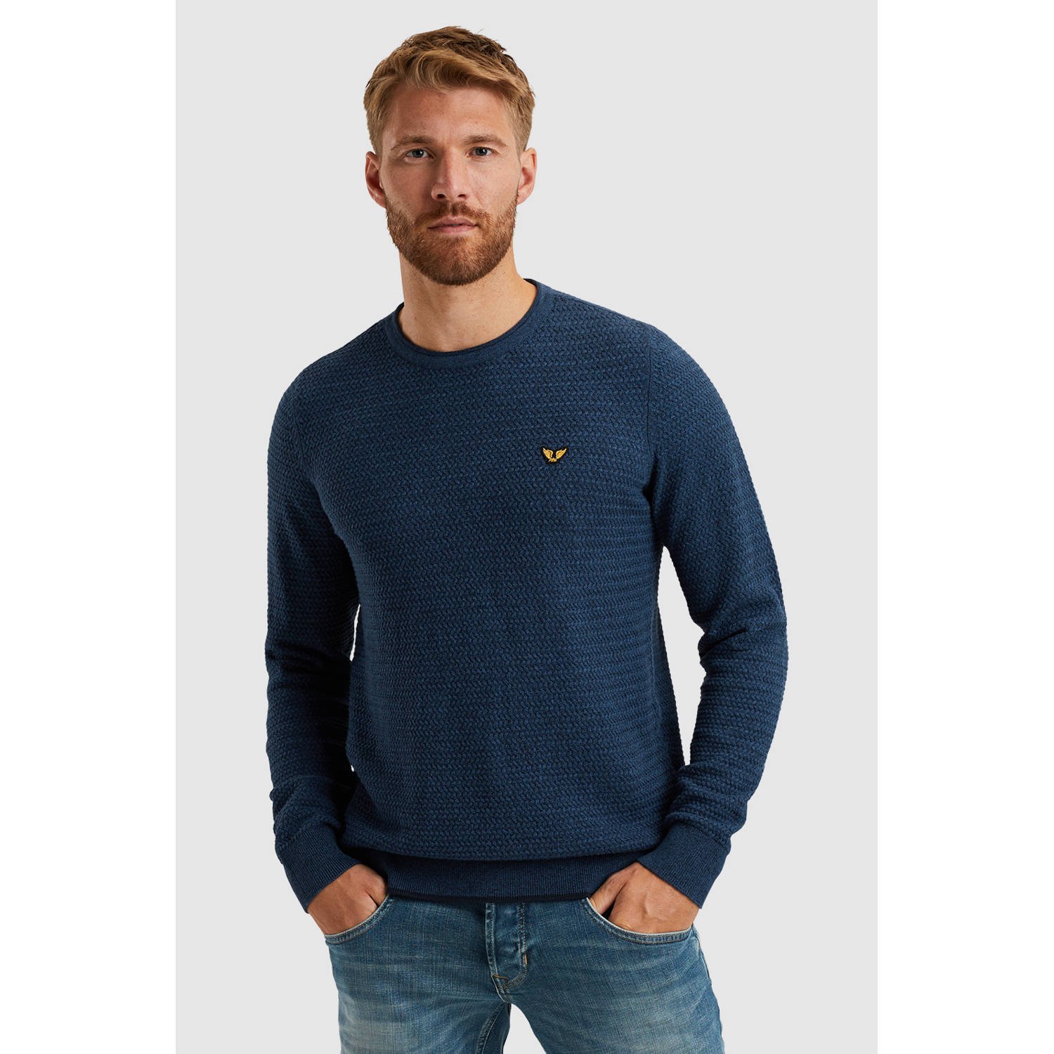 PME Legend Ronde Hals Katoen Mouline T-shirt Blue Heren