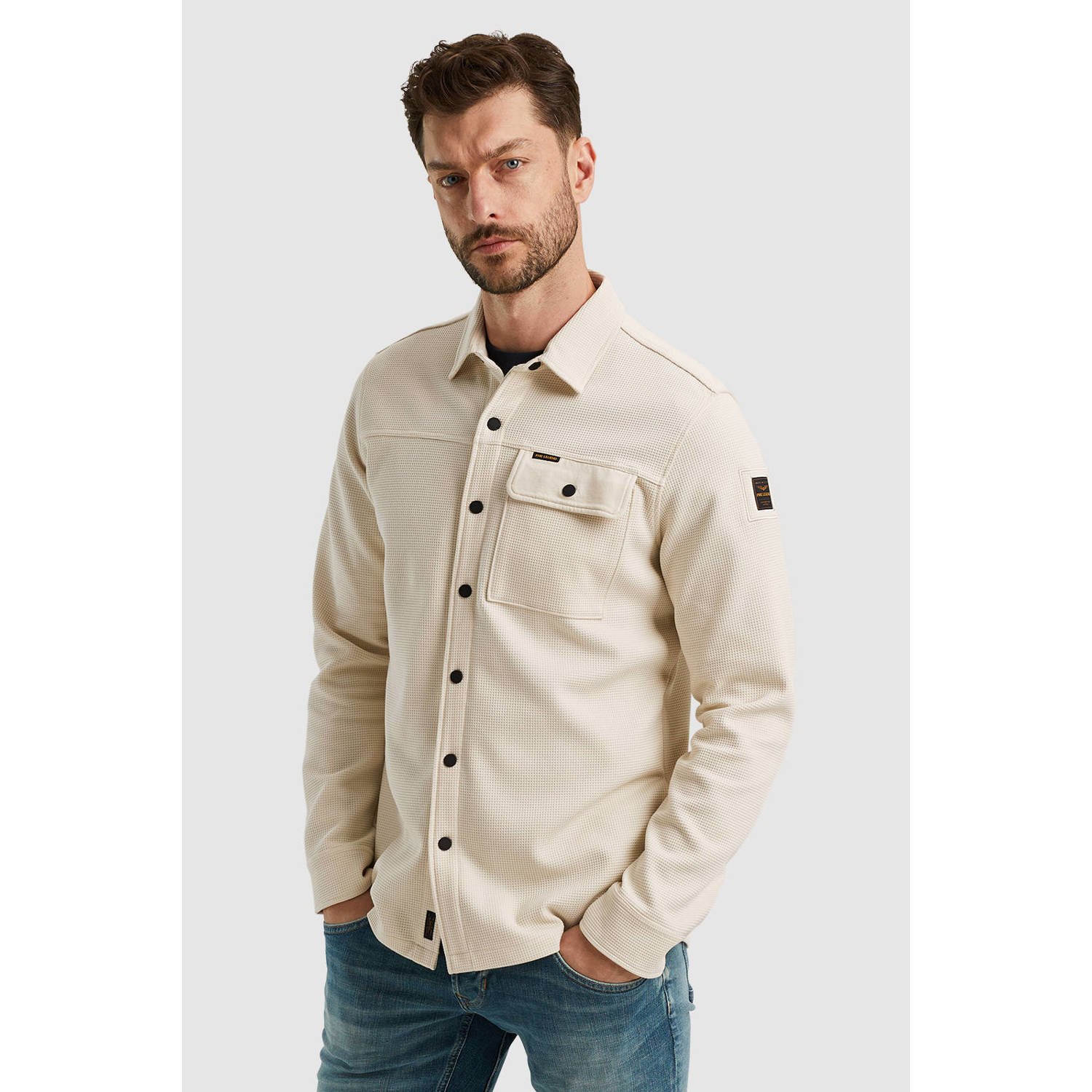 PME Legend Wafel Dubbelzijdig Jersey Overhemd Jas Beige Heren