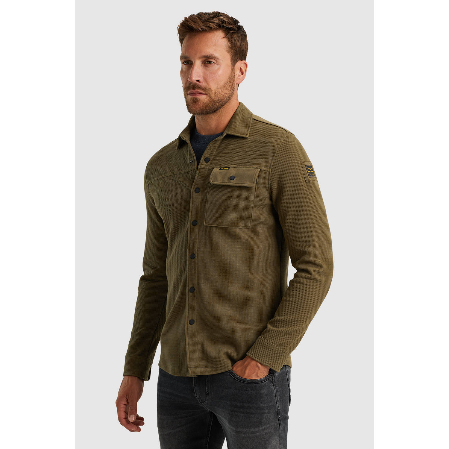 PME Legend Waffle Double Fabric Overshirt Green Heren
