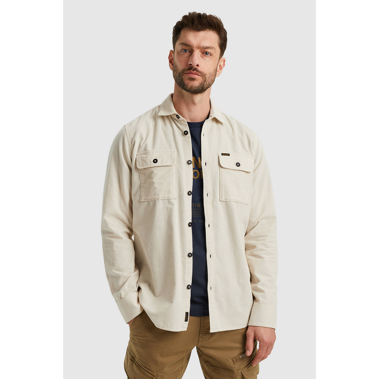 PME Legend Wafel Corduroy Lange Mouw Shirt Beige Heren