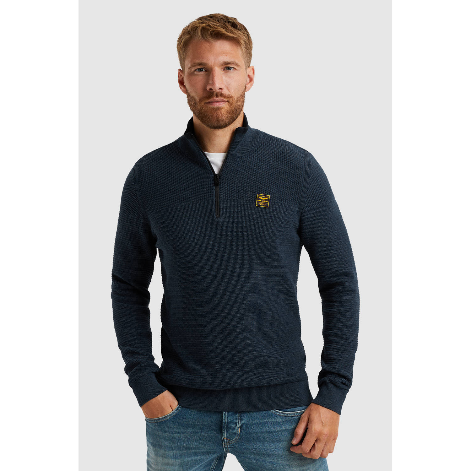 PME LEGEND Heren Truien & Vesten Half Zip Collar Cotton Mouline Donkerblauw