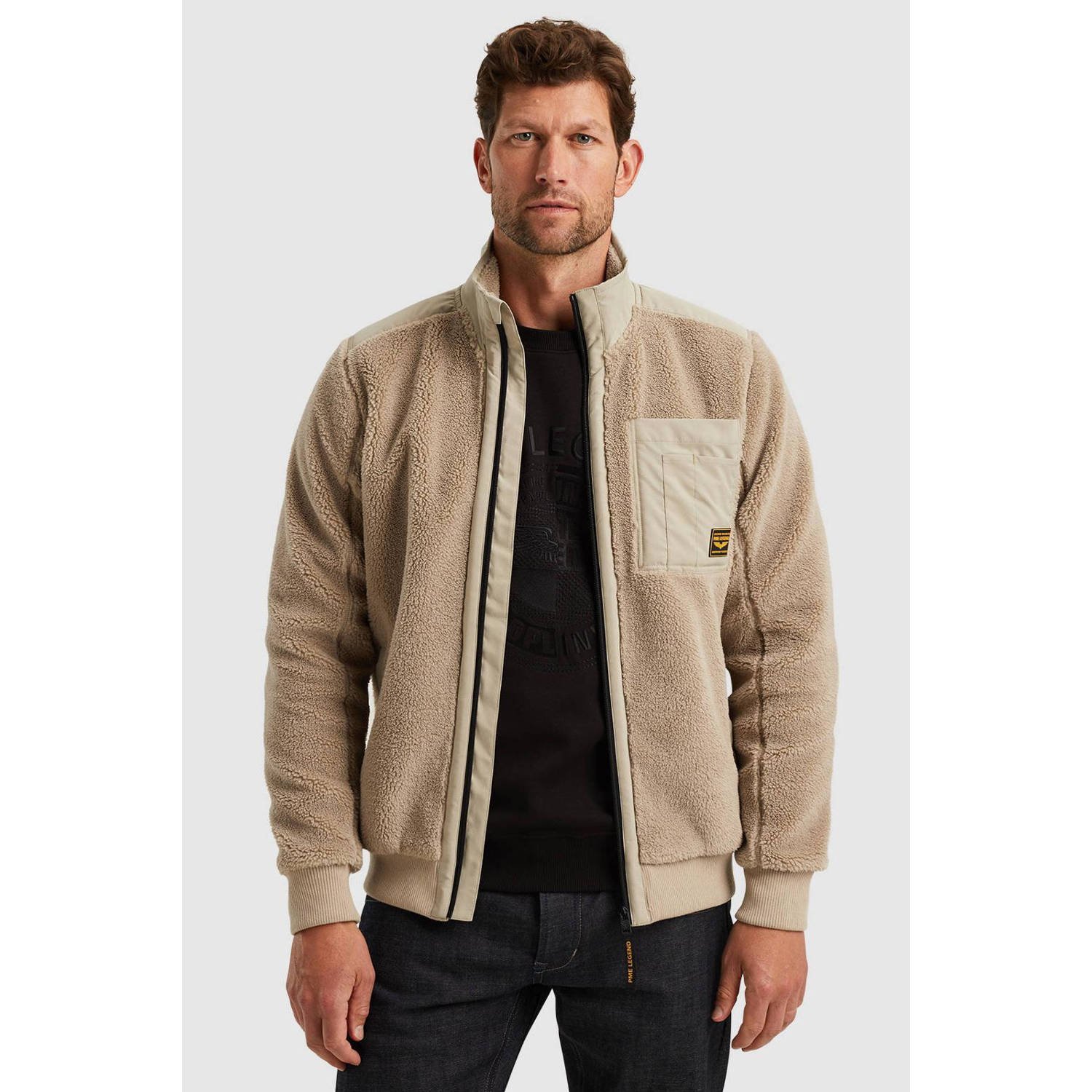 PME Legend Sherpa Zip Jas Volledige Rits Knoop Beige Heren