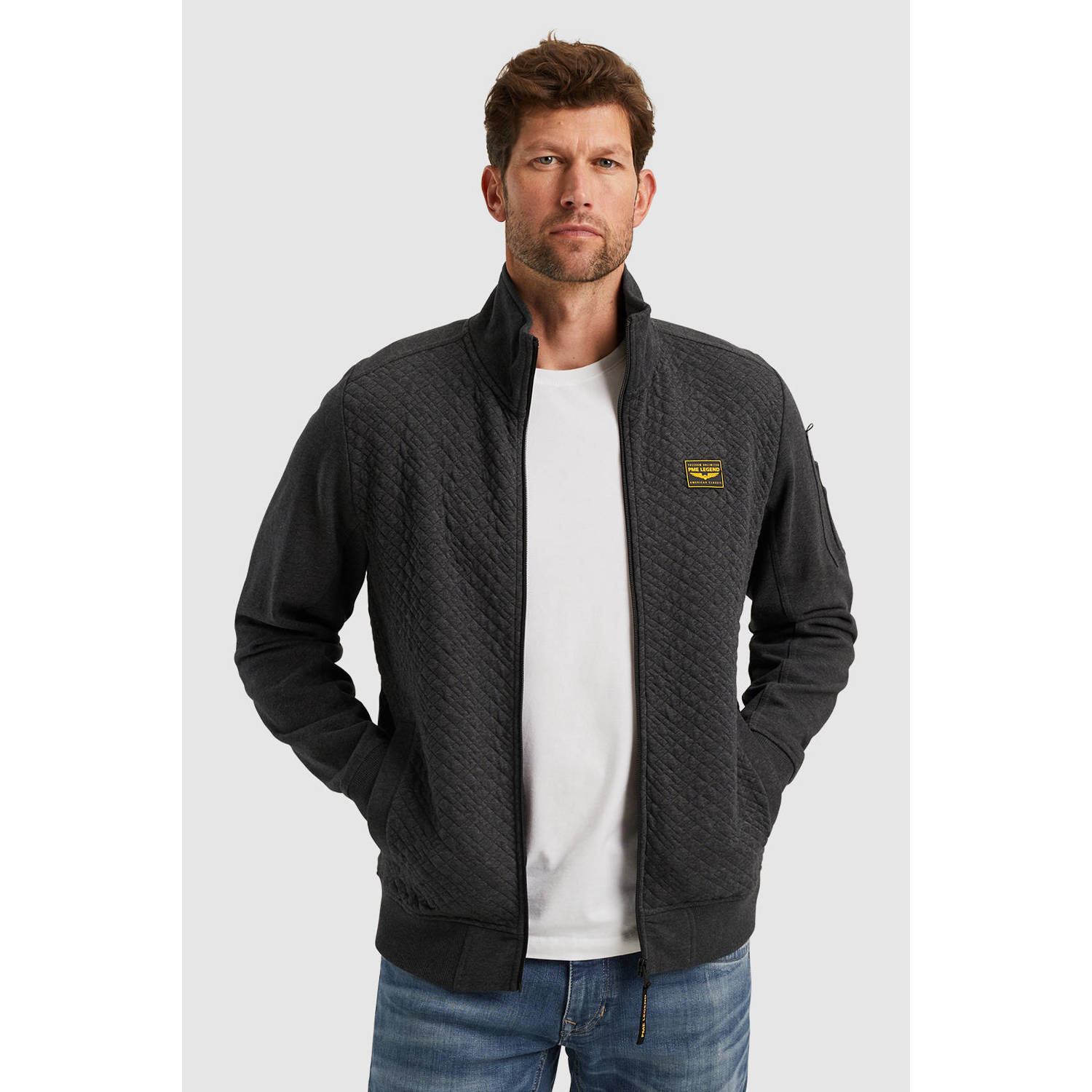 PME Legend Jacquard Interlock Rits Jas Sweater Gray Heren