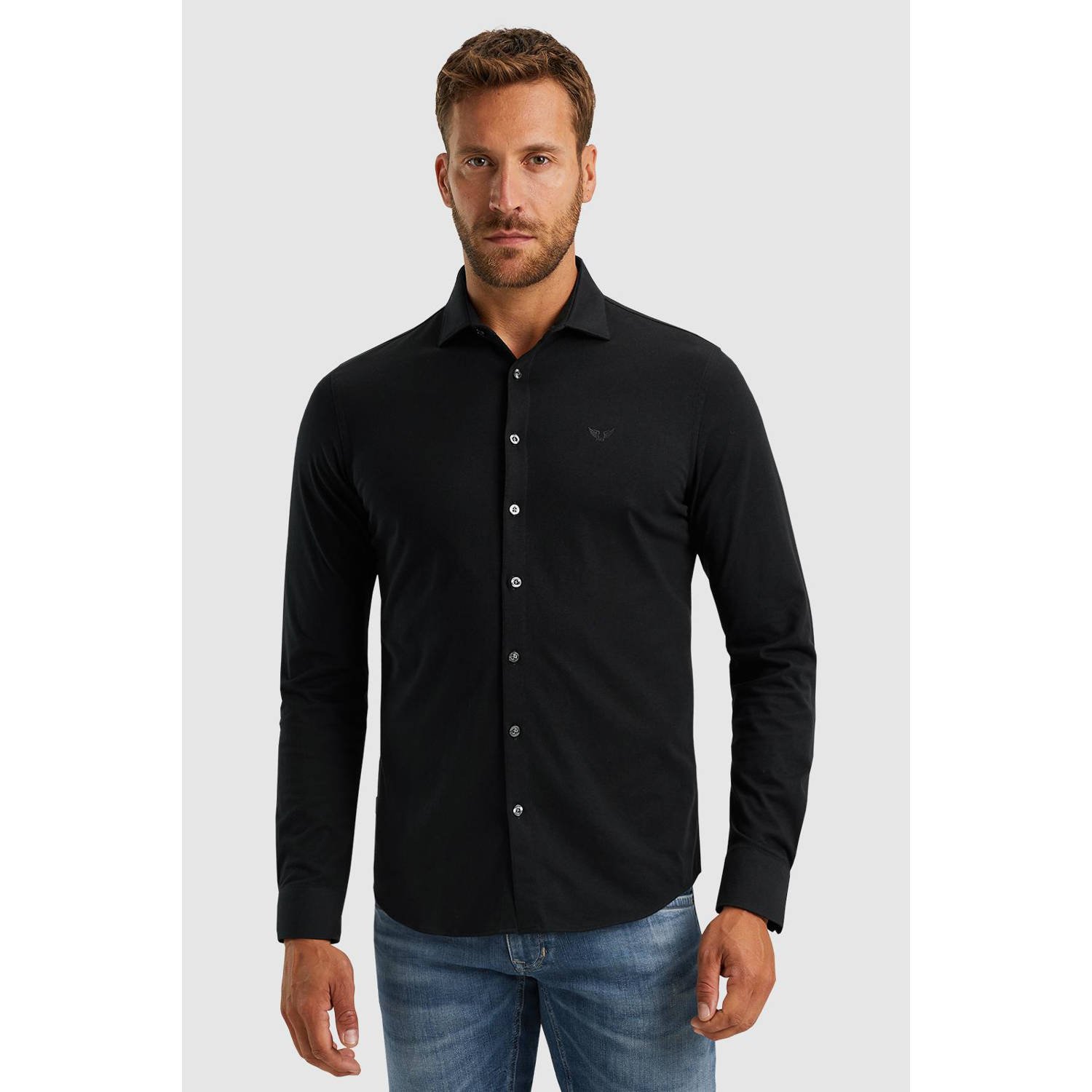 PME Legend Satin Jersey Lange Mouw Shirt Black Heren