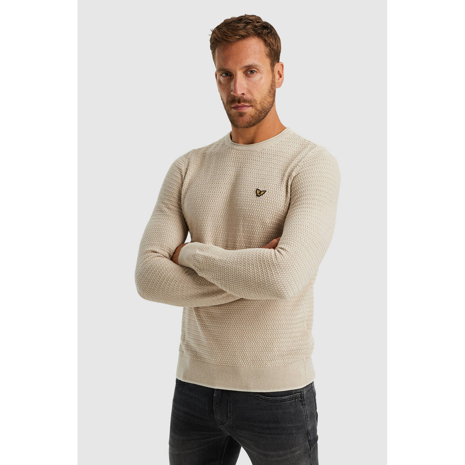 PME Legend gebreide trui ingebreid patroon beige