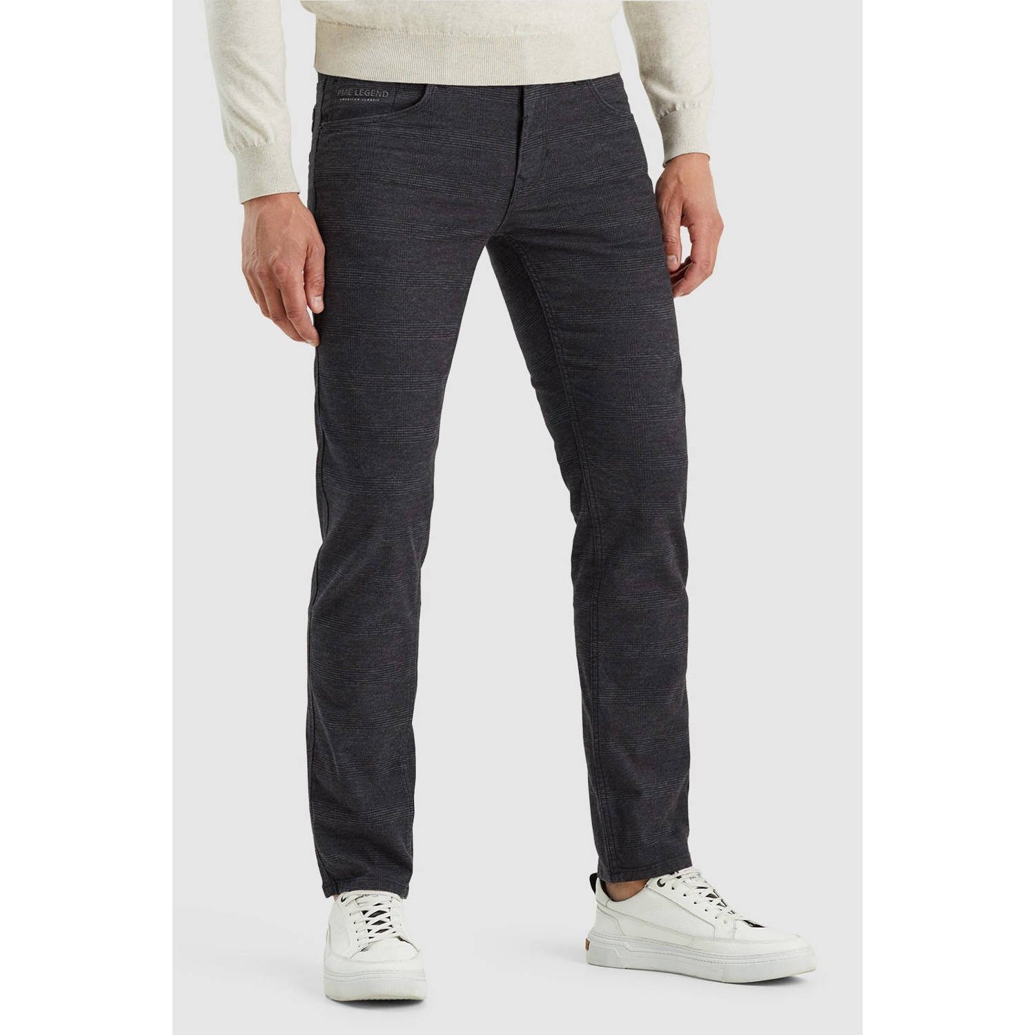 PME Legend geruite regular fit broek NIGHTFLIGHT grijs