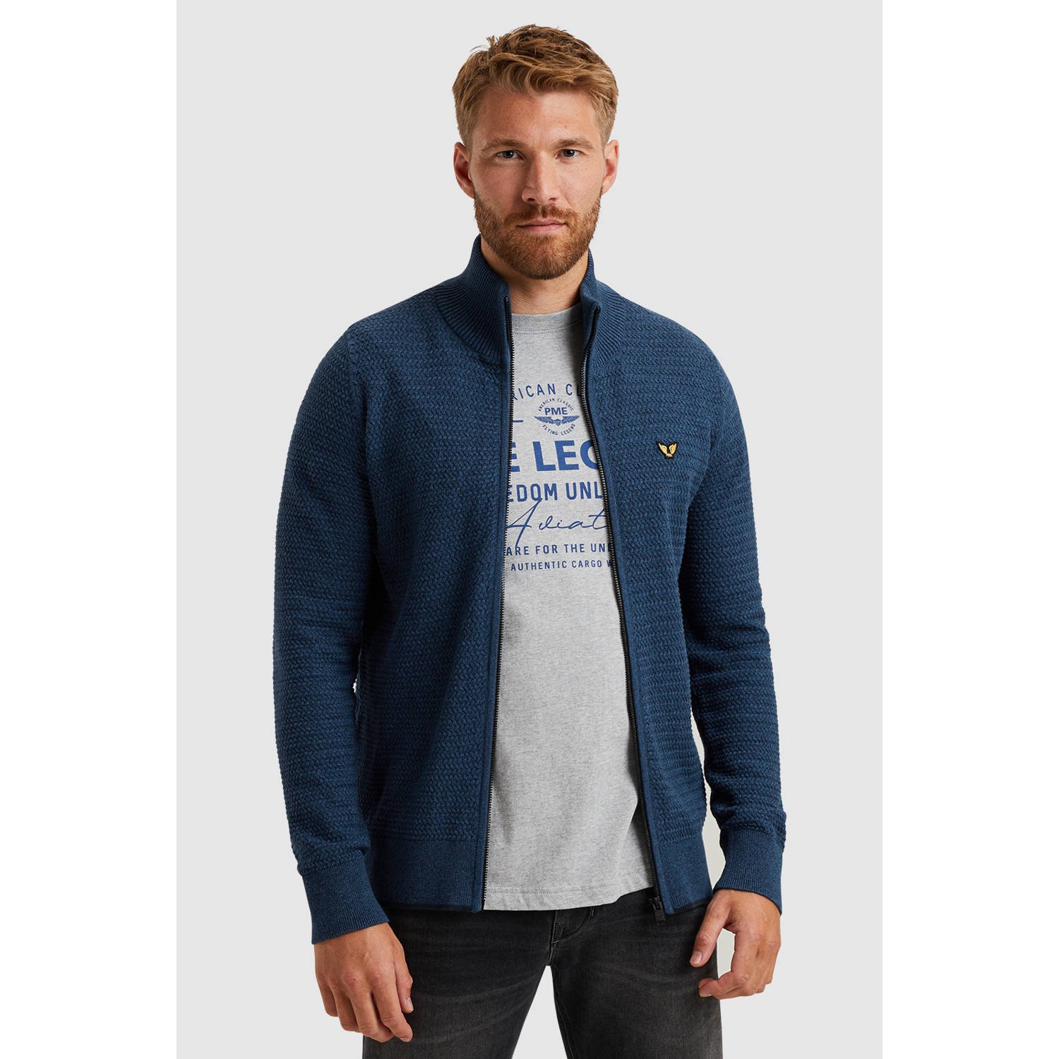 PME Legend gebreid vest ingebreid patroon blauw