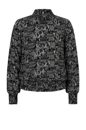 top met all over print zwart/wit