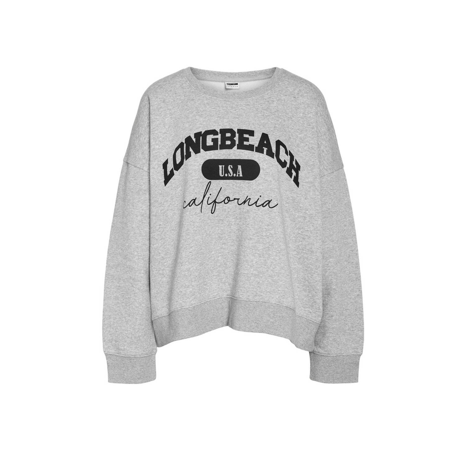 NOISY MAY Curve sweater NMARYA met printopdruk grijs