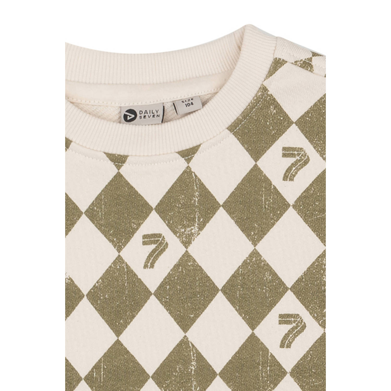 Daily7 sweater met all over print armygroen beige