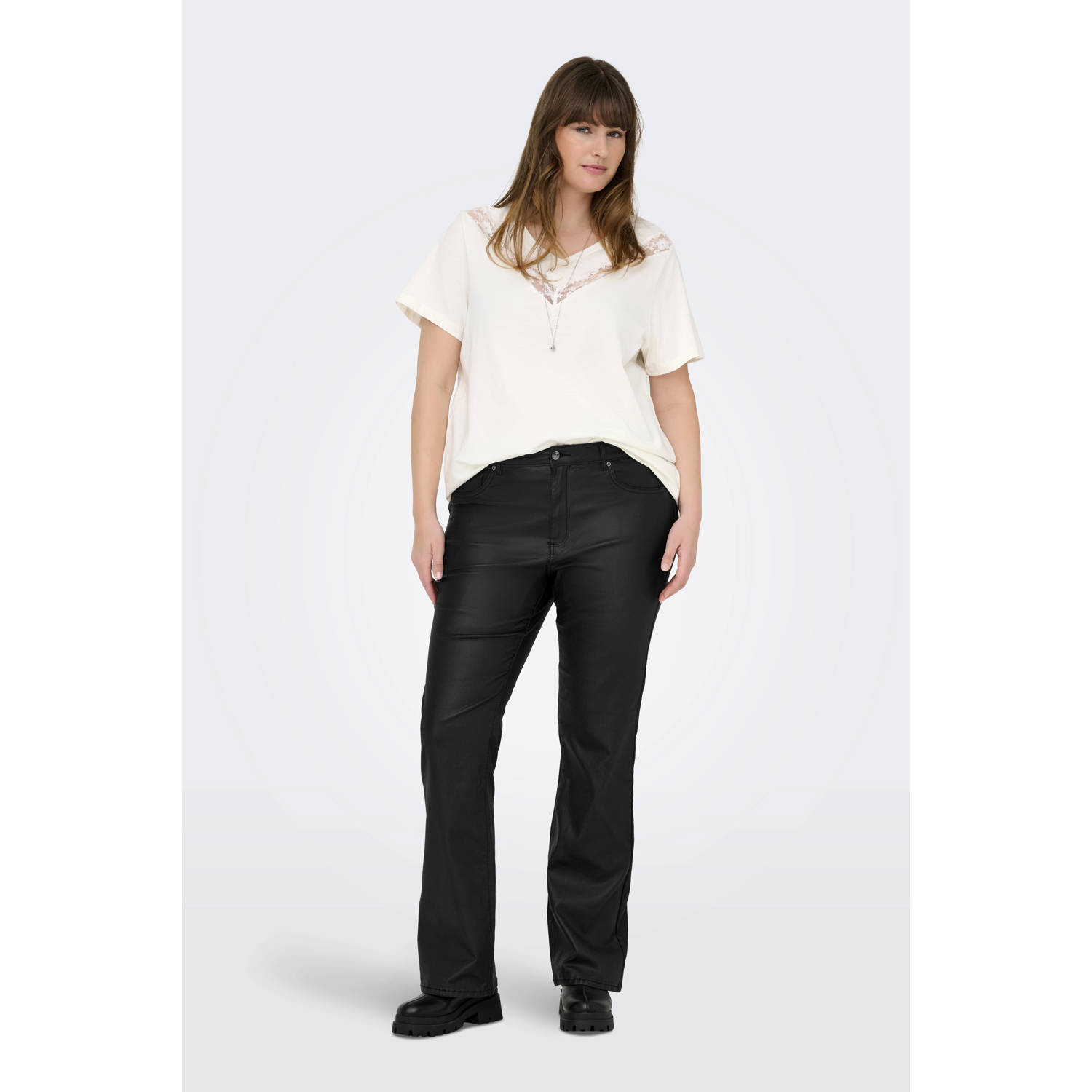 ONLY CARMAKOMA mid waist flared broek CARBLUSH zwart