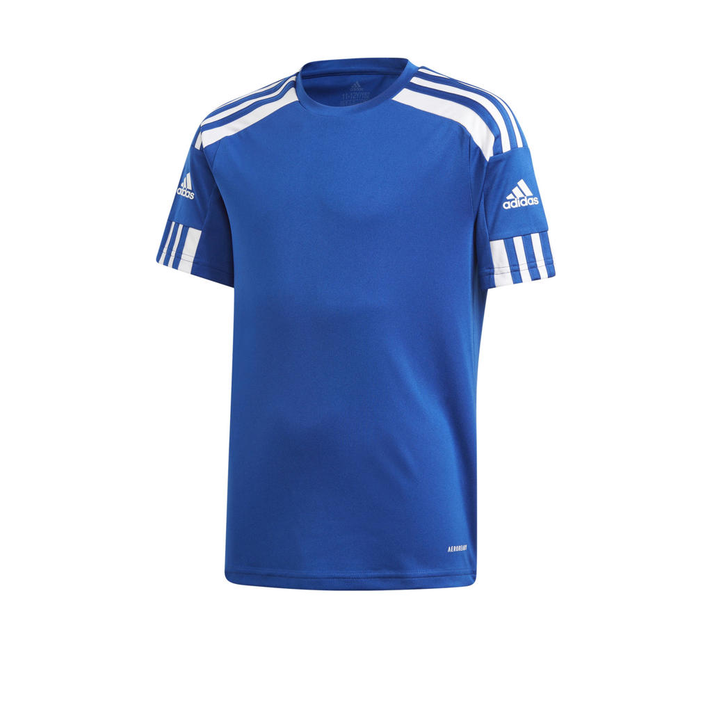 Blauw, kobaltblauw en witte jongens en meisjes adidas Performance Junior voetbalshirt Squad 21 van polyester met korte mouwen en ronde hals
