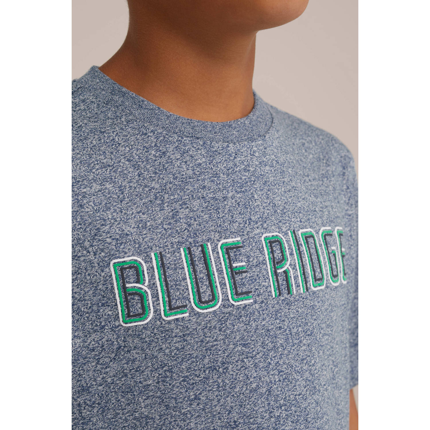 WE Fashion T-shirt met tekst donkerblauw wit groen