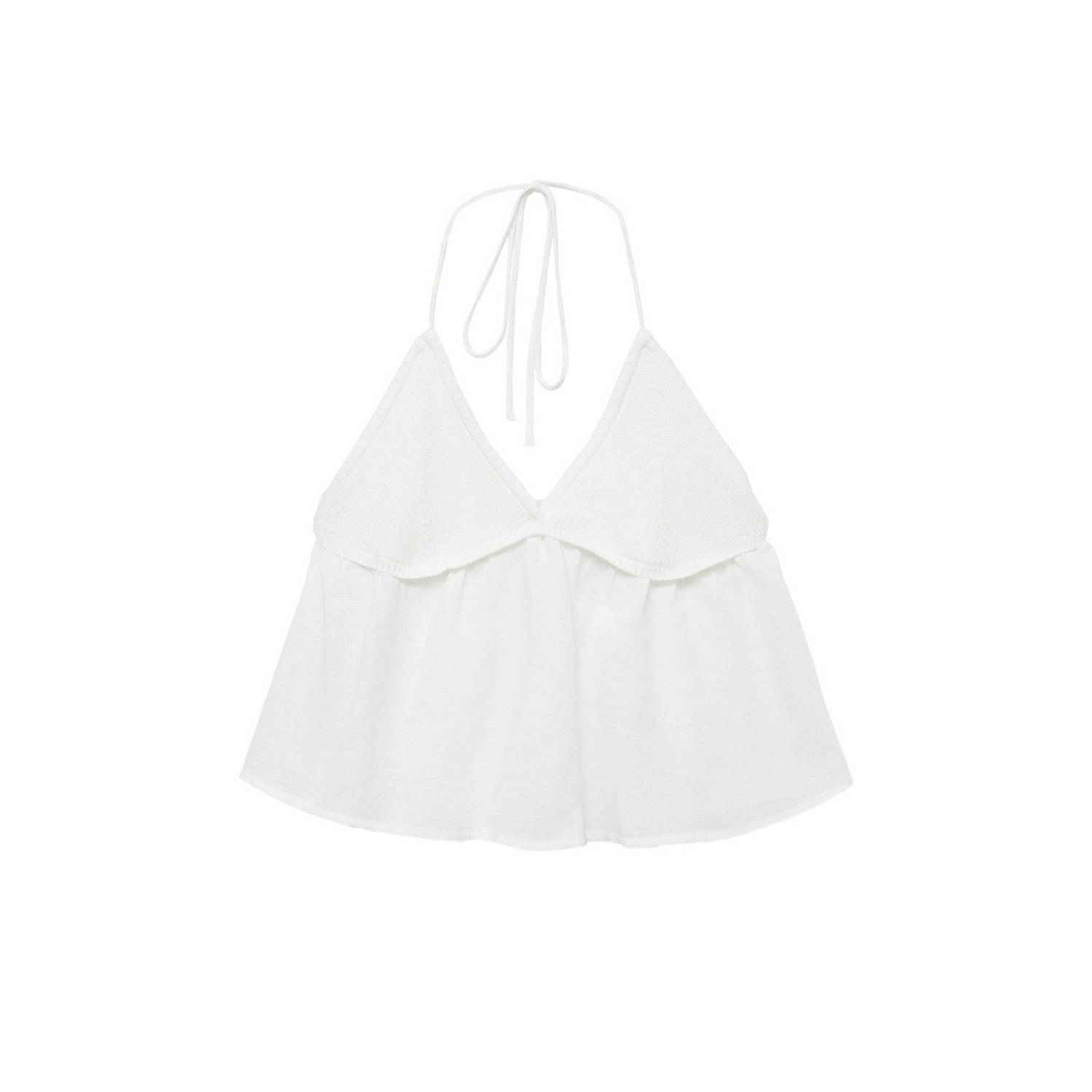 Mango Kids crop top naturel wit Meisjes Viscose V-hals Effen 152(XXS)