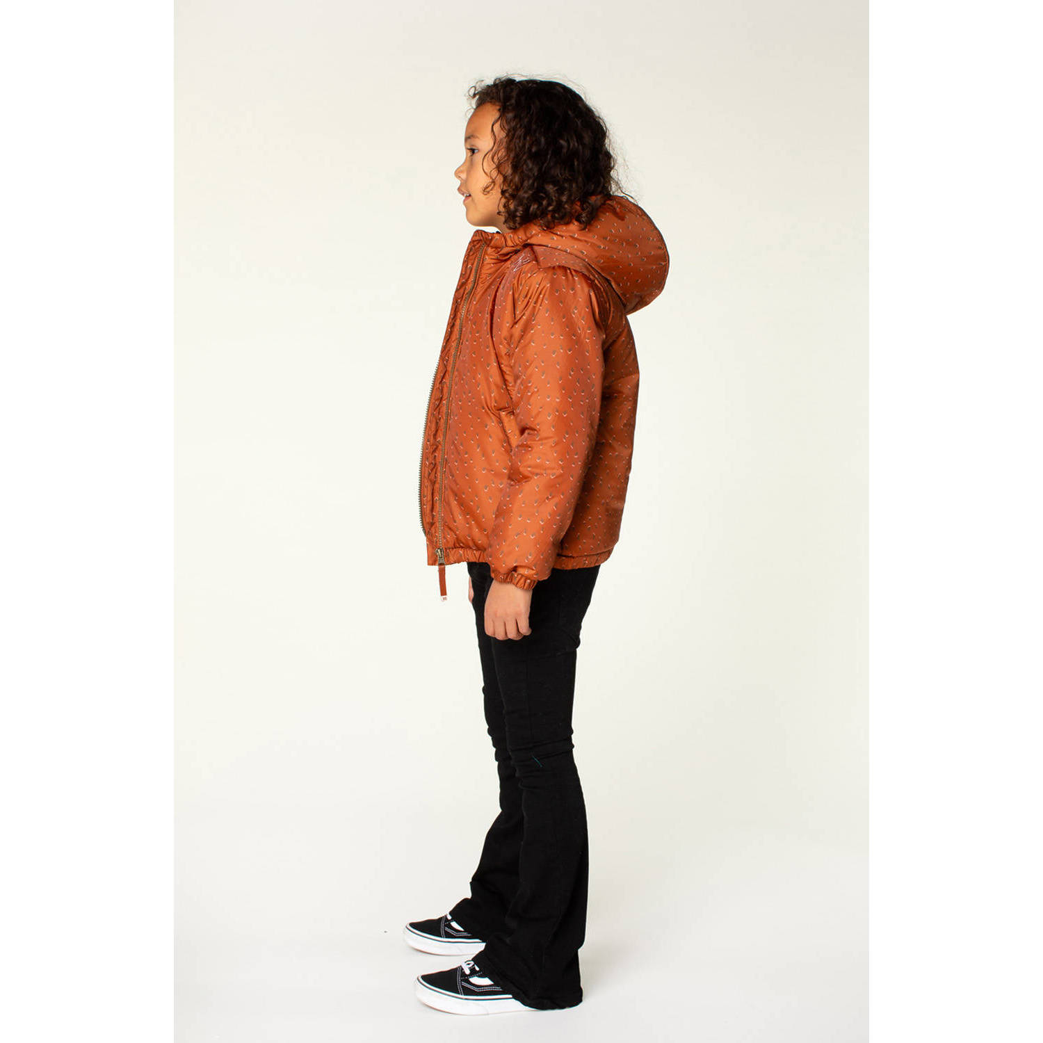 Moodstreet winterjas Jet met all over print roestbruin