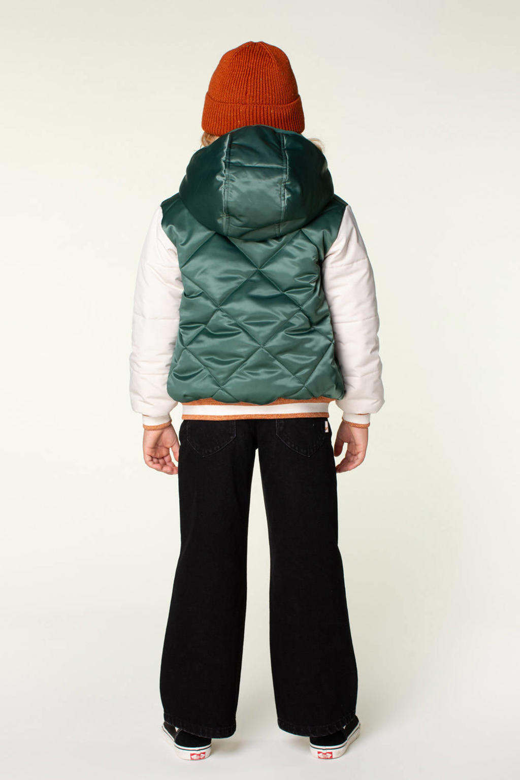 Groen en lichtgroene meisjes Moodstreet gewatteerde winterjas Joy met meerkleurige print, lange mouwen, capuchon en ritssluiting
