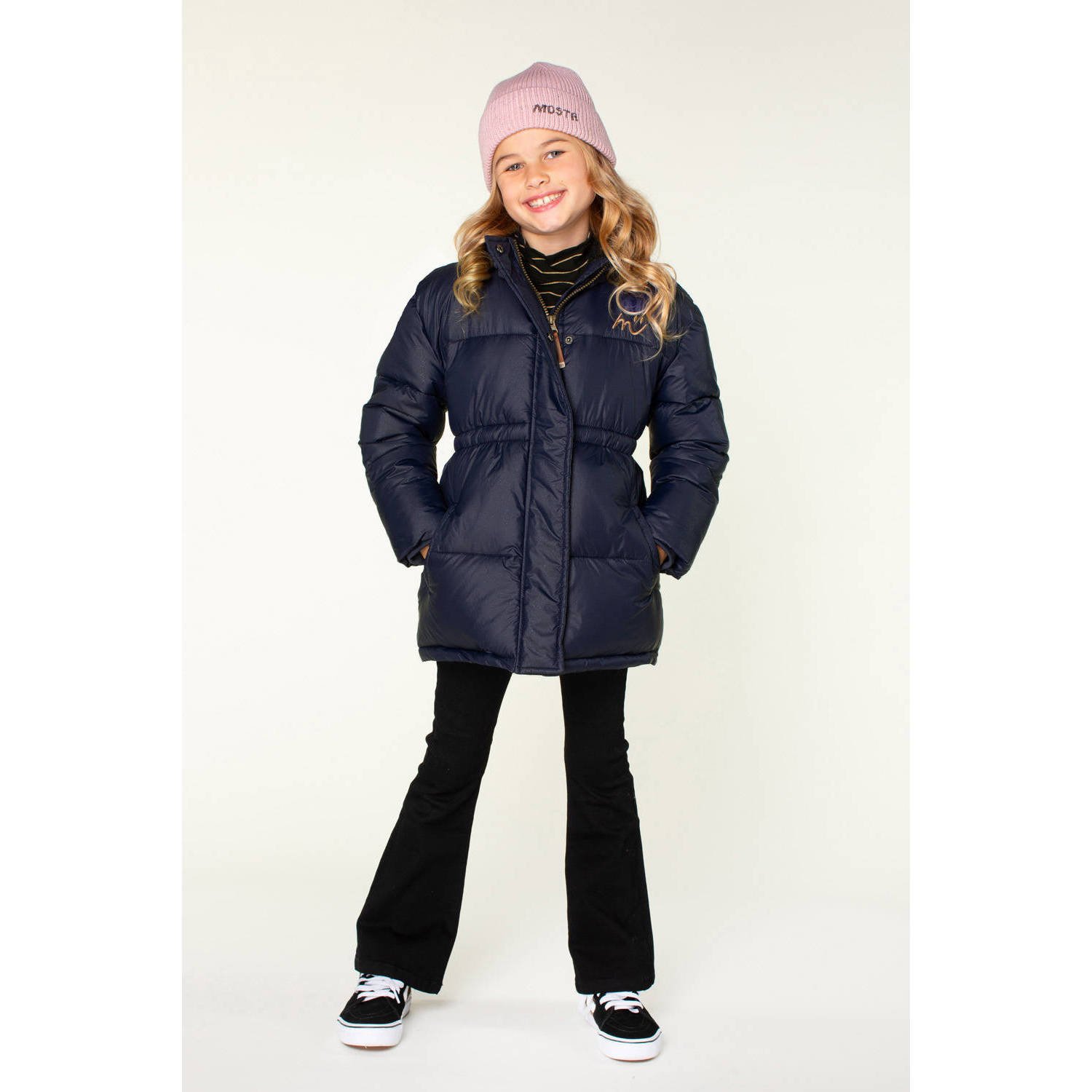 Moodstreet gewatteerde winterjas Juna donkerblauw Meisjes Polyester Capuchon 158 164