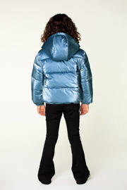 thumbnail: Blauwe meisjes Moodstreet gewatteerde winterjas Julie van polyester met effen, lange mouwen, capuchon en ritssluiting
