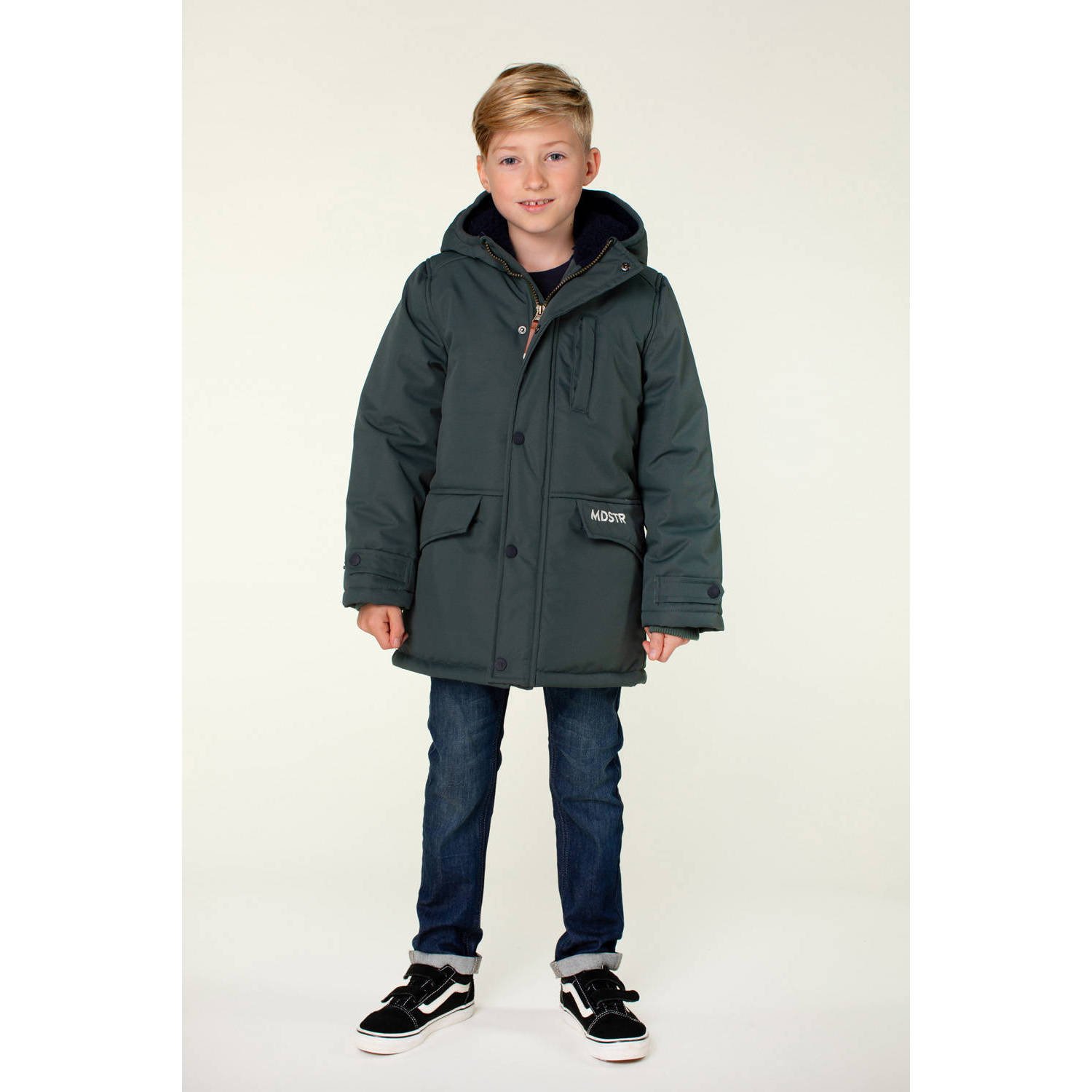 Moodstreet gewatteerde winterjas Jason donkergroen Jongens Polyester Capuchon 134 140