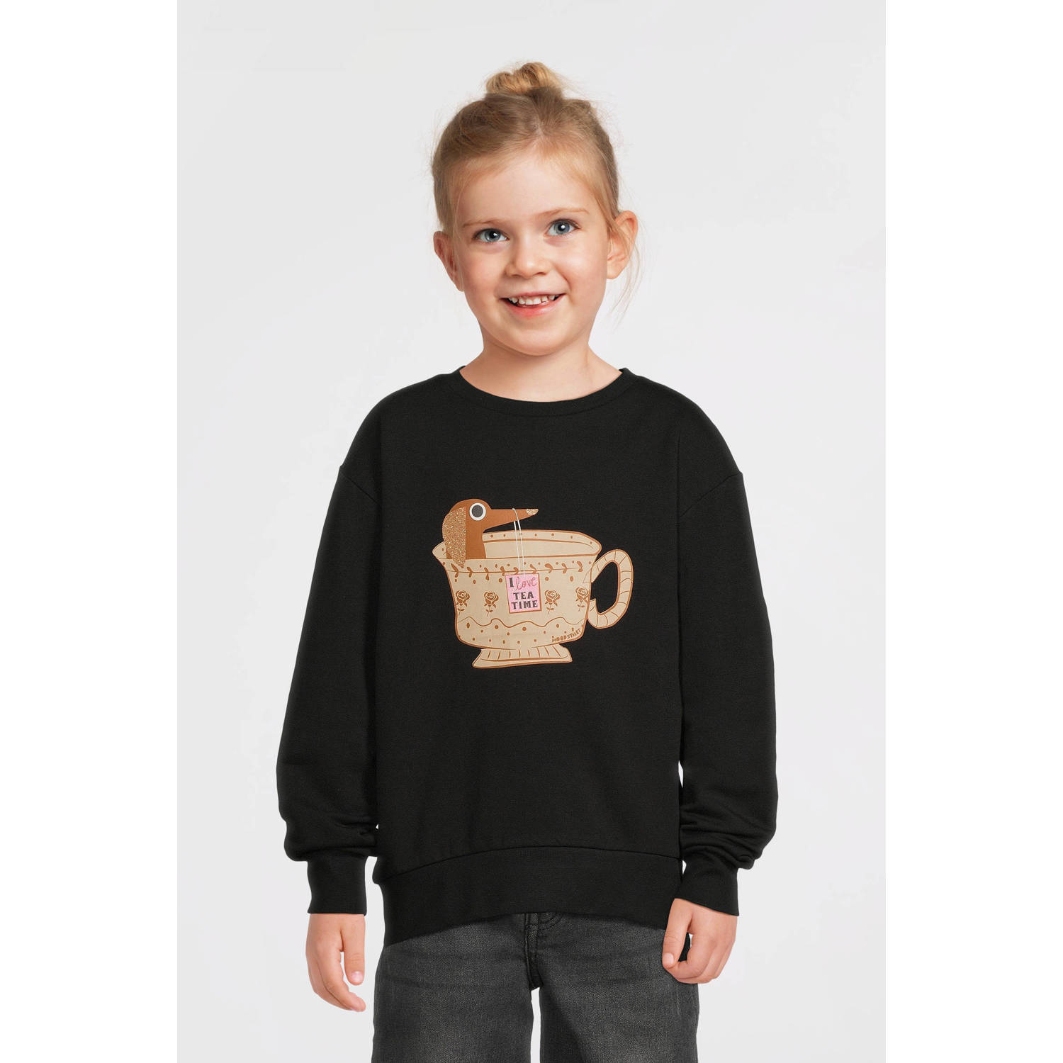 Moodstreet sweater Sky met printopdruk zwart