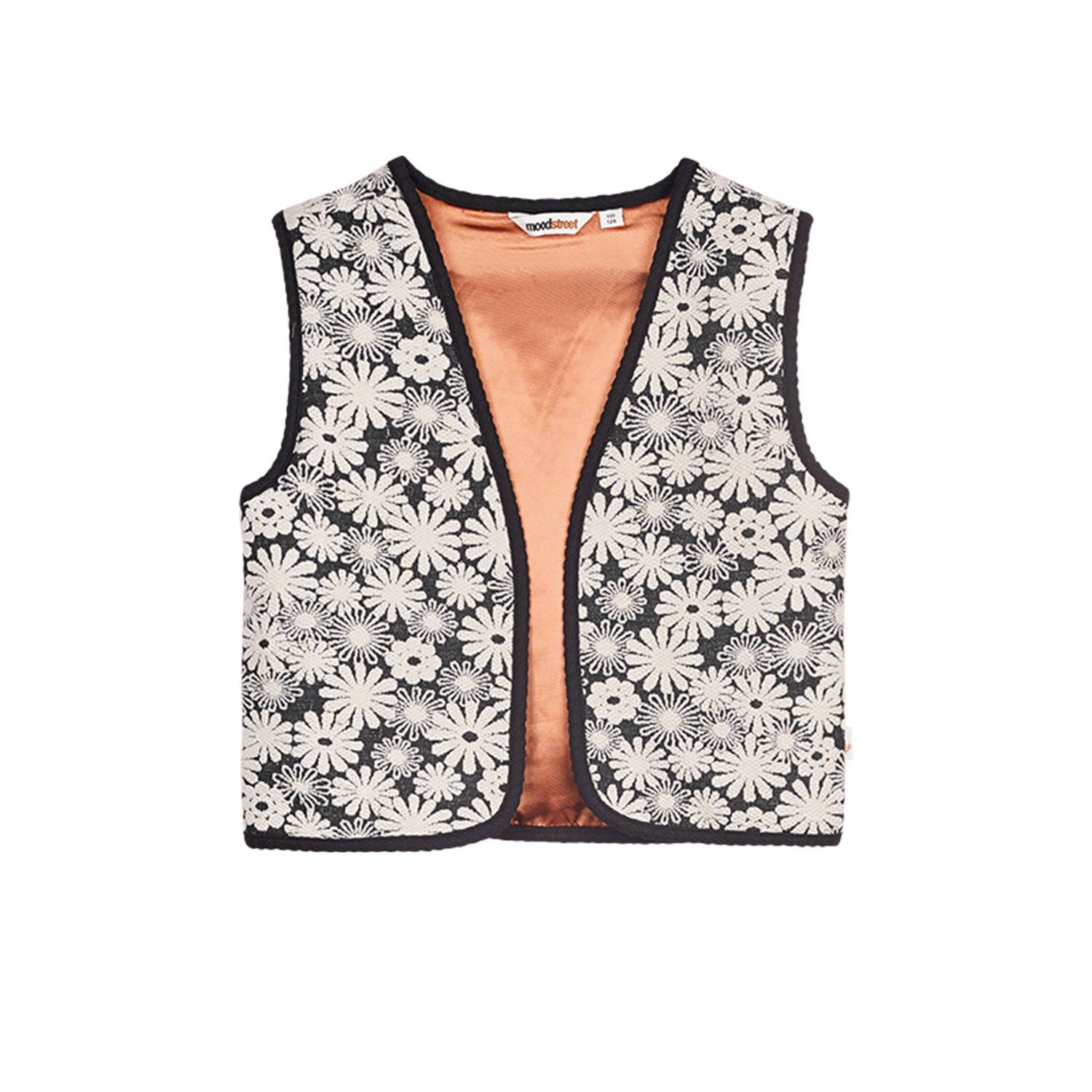 Moodstreet gilet Vajén met all over print zwart wit