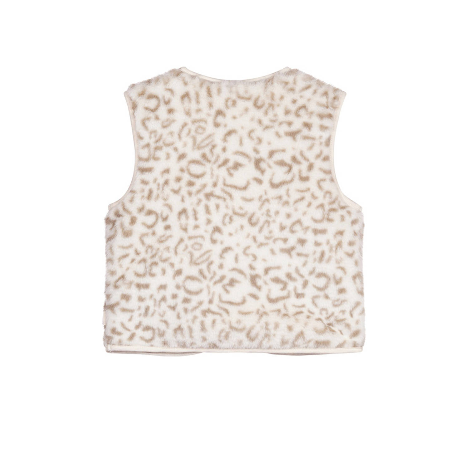 Moodstreet gebreid gilet Vajén met panterprint ecru lichtbruin