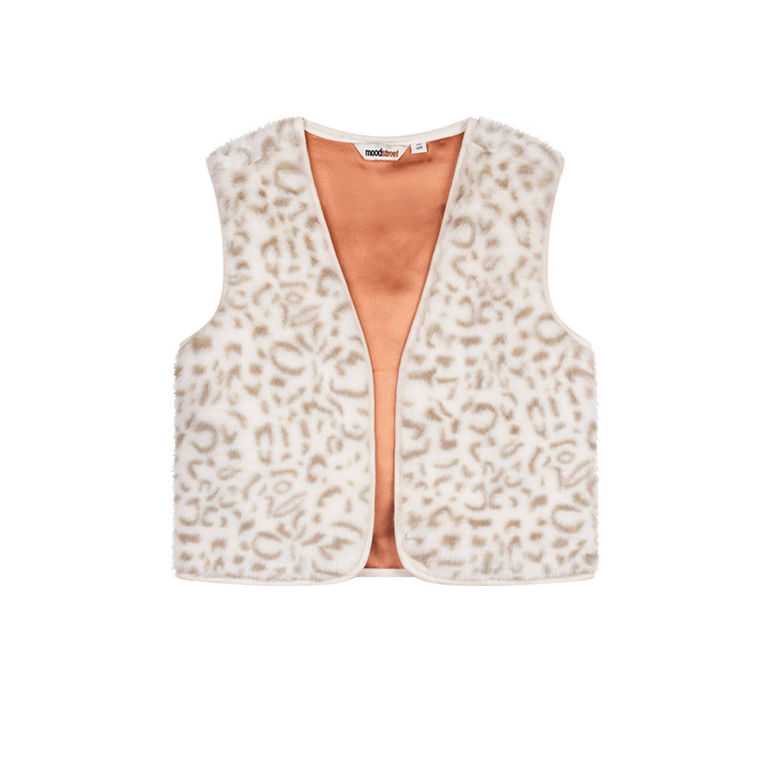 Moodstreet gebreid gilet Vajén met panterprint ecru lichtbruin