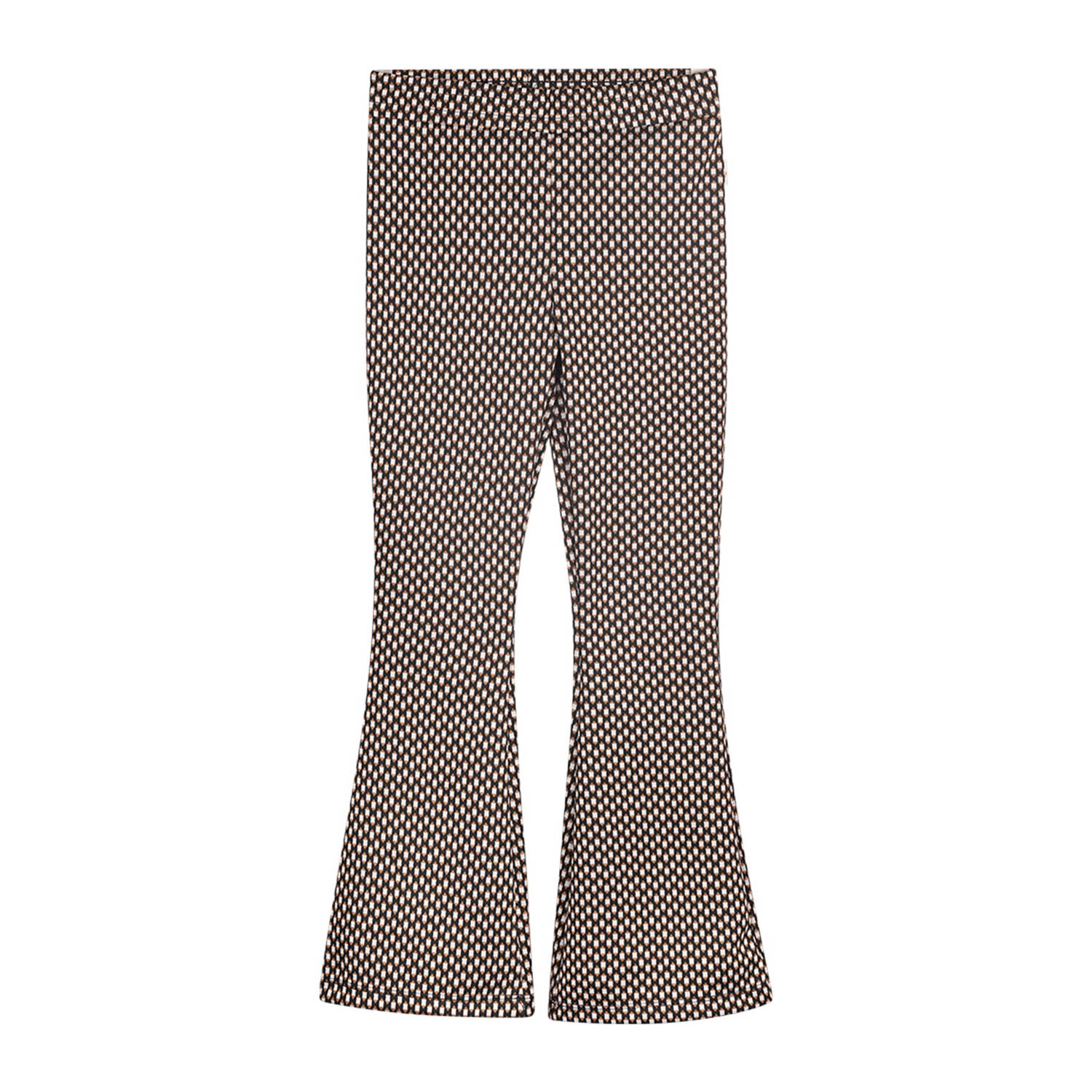 Moodstreet flared broek Bobbi met all over print zwart ecru