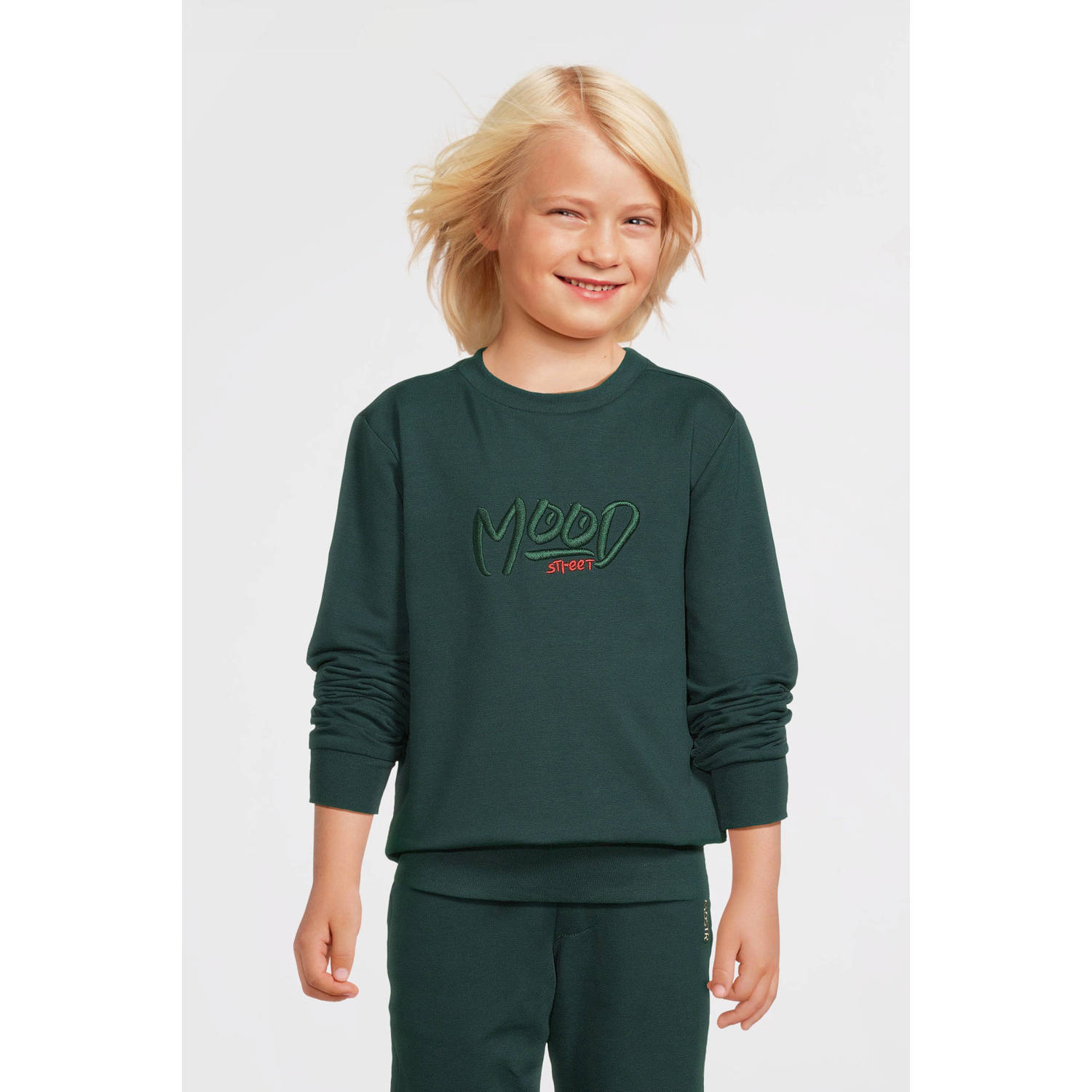 Moodstreet gebreide sweater Sev met printopdruk donkergroen