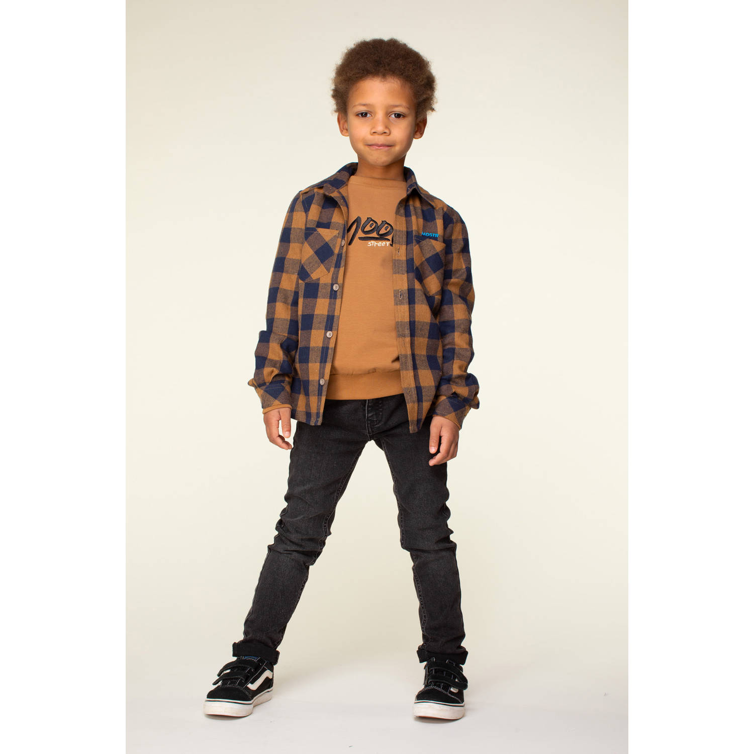 Moodstreet gebreide sweater Sev met printopdruk karamelbruin