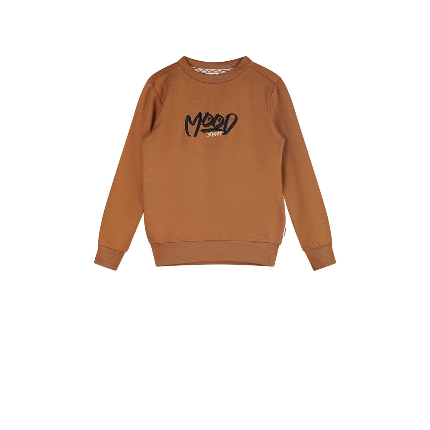 Moodstreet gebreide sweater Sev met printopdruk karamelbruin