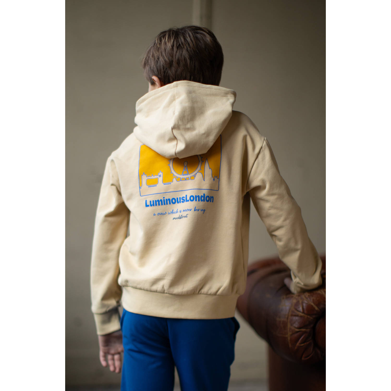 Moodstreet hoodie Sem met backprint beige
