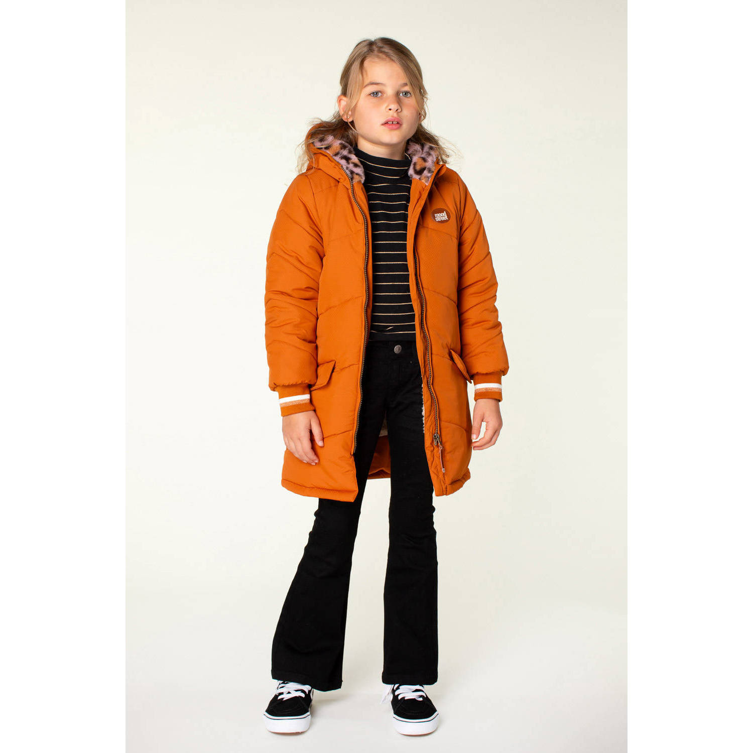 Moodstreet gewatteerde winterjas Jara roestbruin Meisjes Polyester Capuchon 146 152