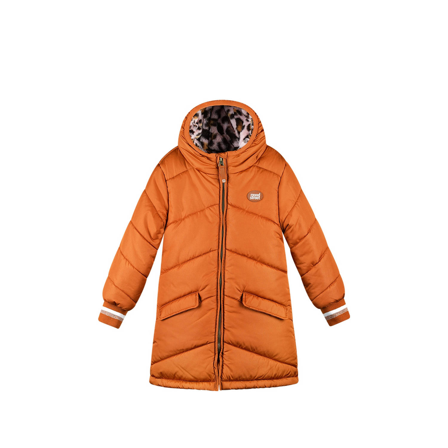 Moodstreet gewatteerde winterjas Jara roestbruin Meisjes Polyester Capuchon 146 152